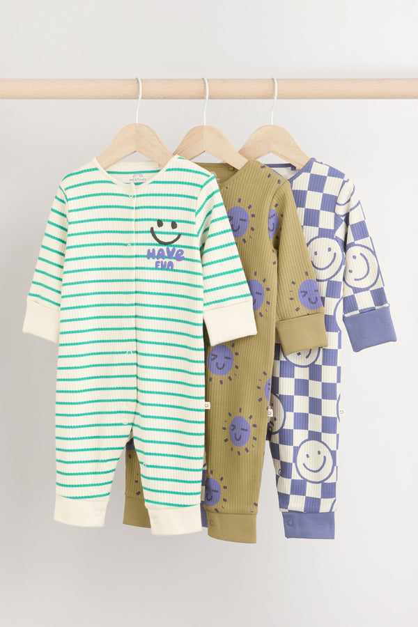 Purple/Green Baby Footless Sleepsuits 3 Pack (0mths-3yrs)