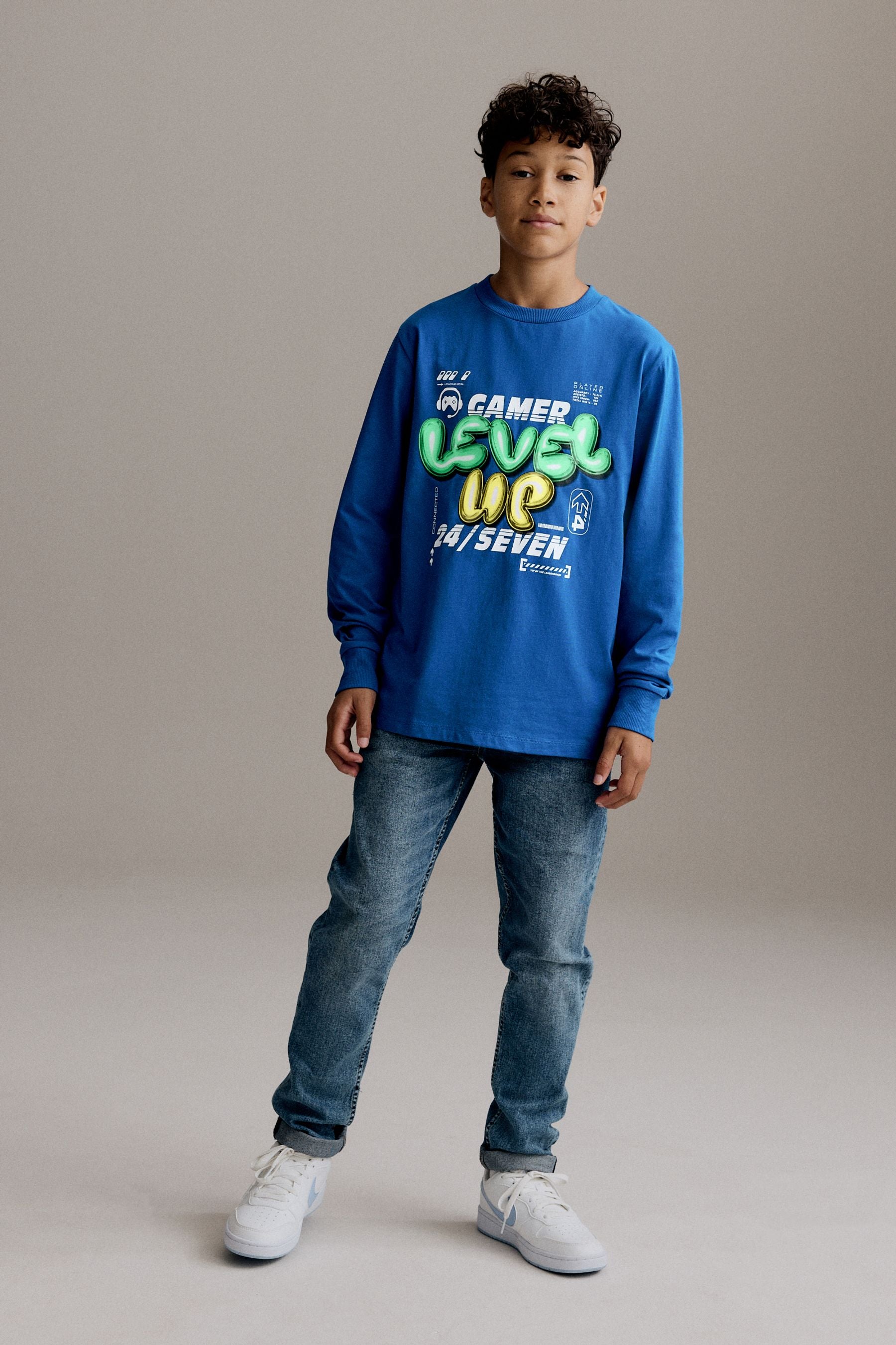 Cobalt Blue Long Sleeve Graphic 100% Cotton T-Shirt (3-16yrs)