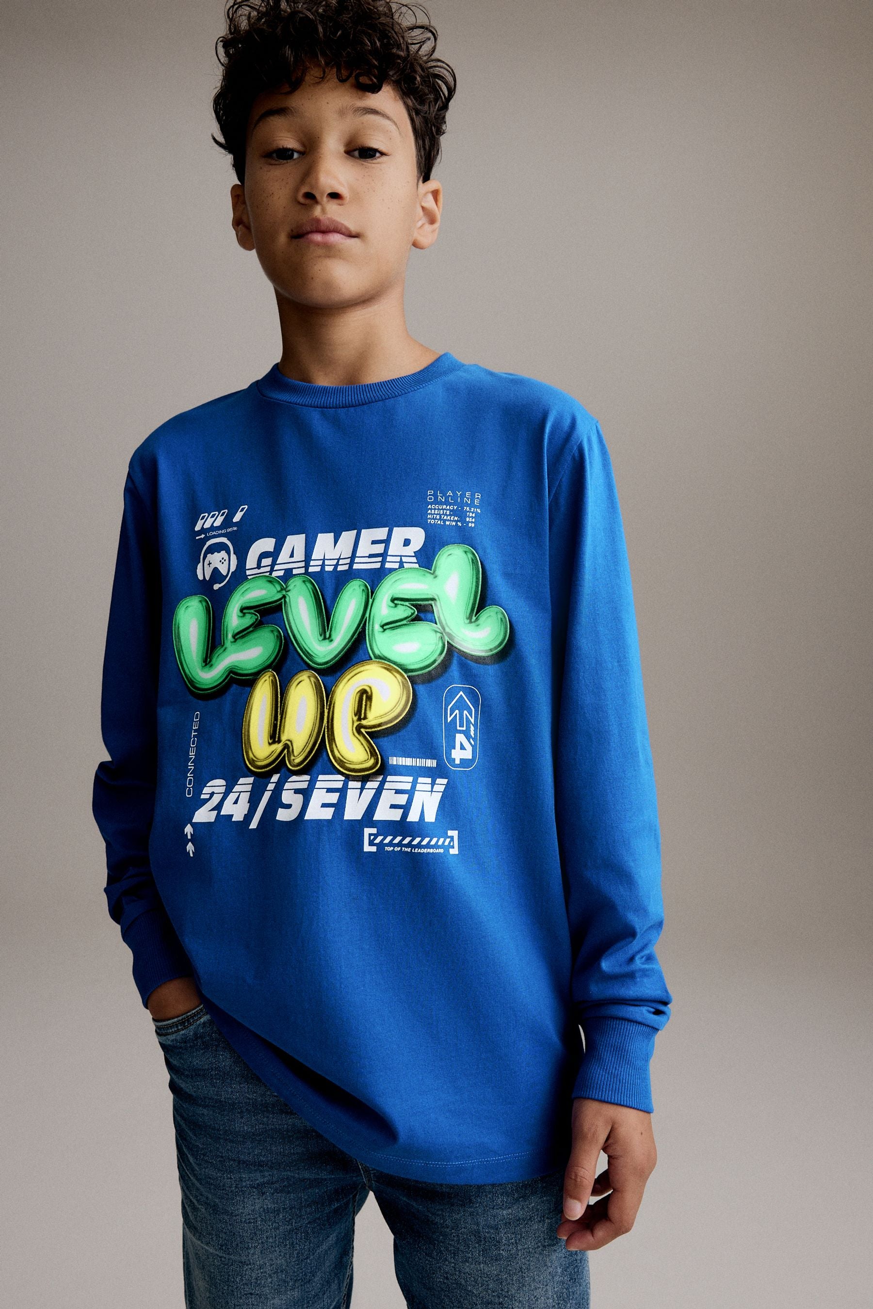 Cobalt Blue Long Sleeve Graphic 100% Cotton T-Shirt (3-16yrs)