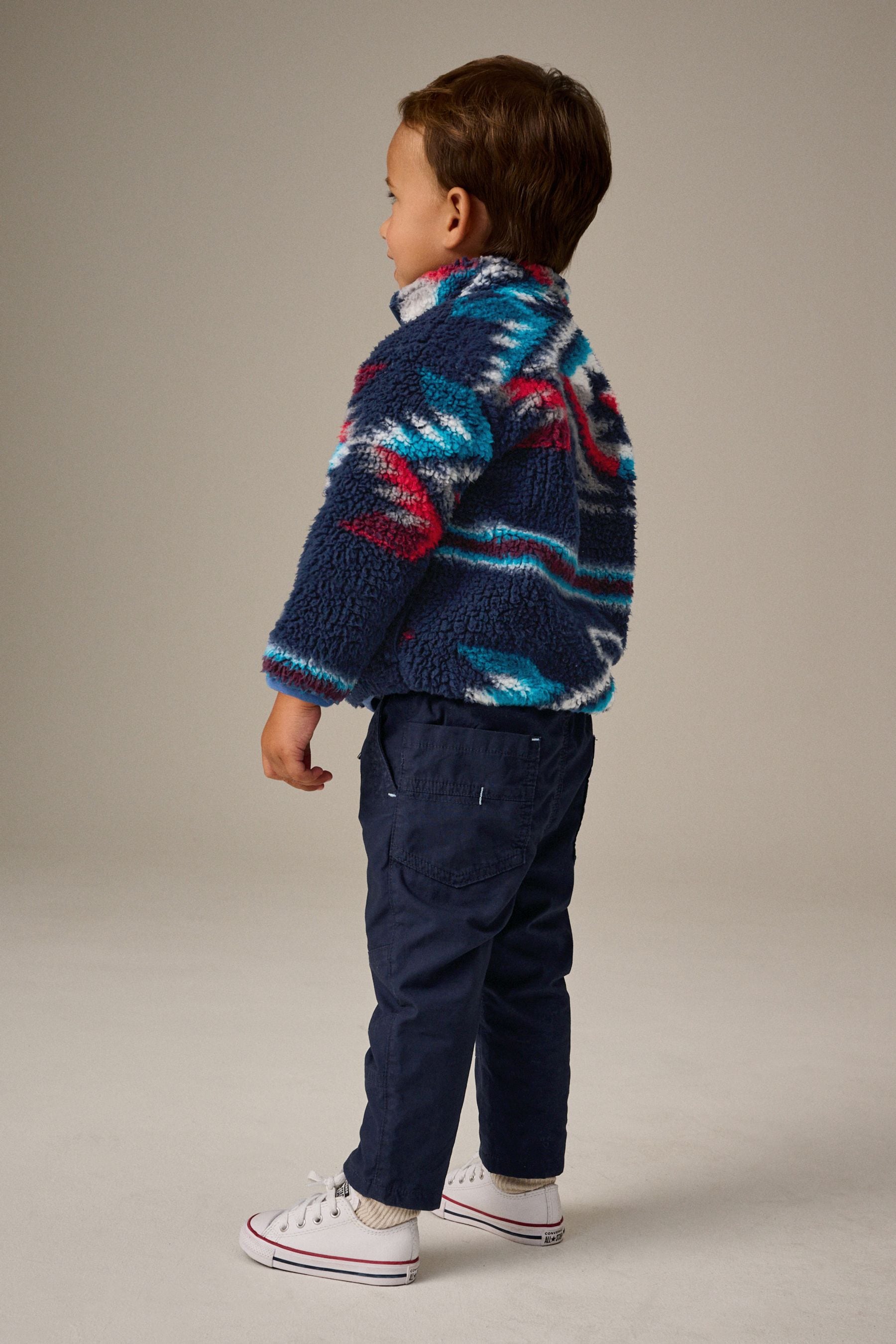 Navy Blue Patterned Zip Through Fleece (3mths-7yrs)