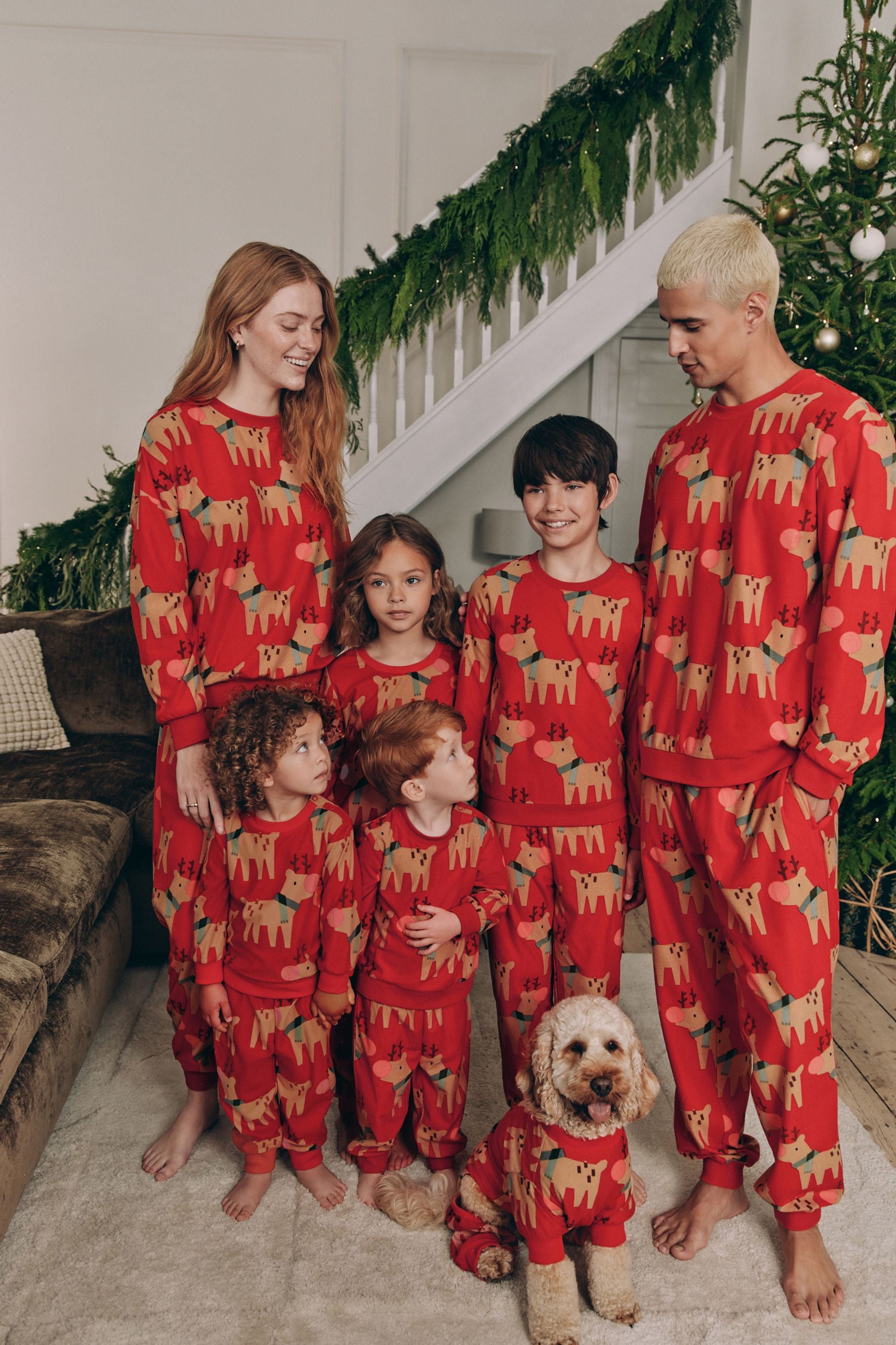 Red Matching Family Kids Christmas Reindeer Pyjamas (9mths-16yrs)