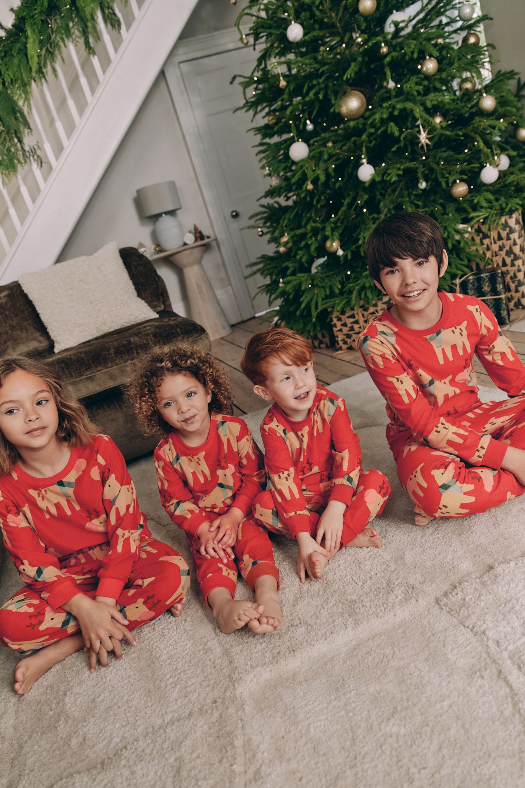 Red Matching Family Kids Christmas Reindeer Pyjamas (9mths-16yrs)