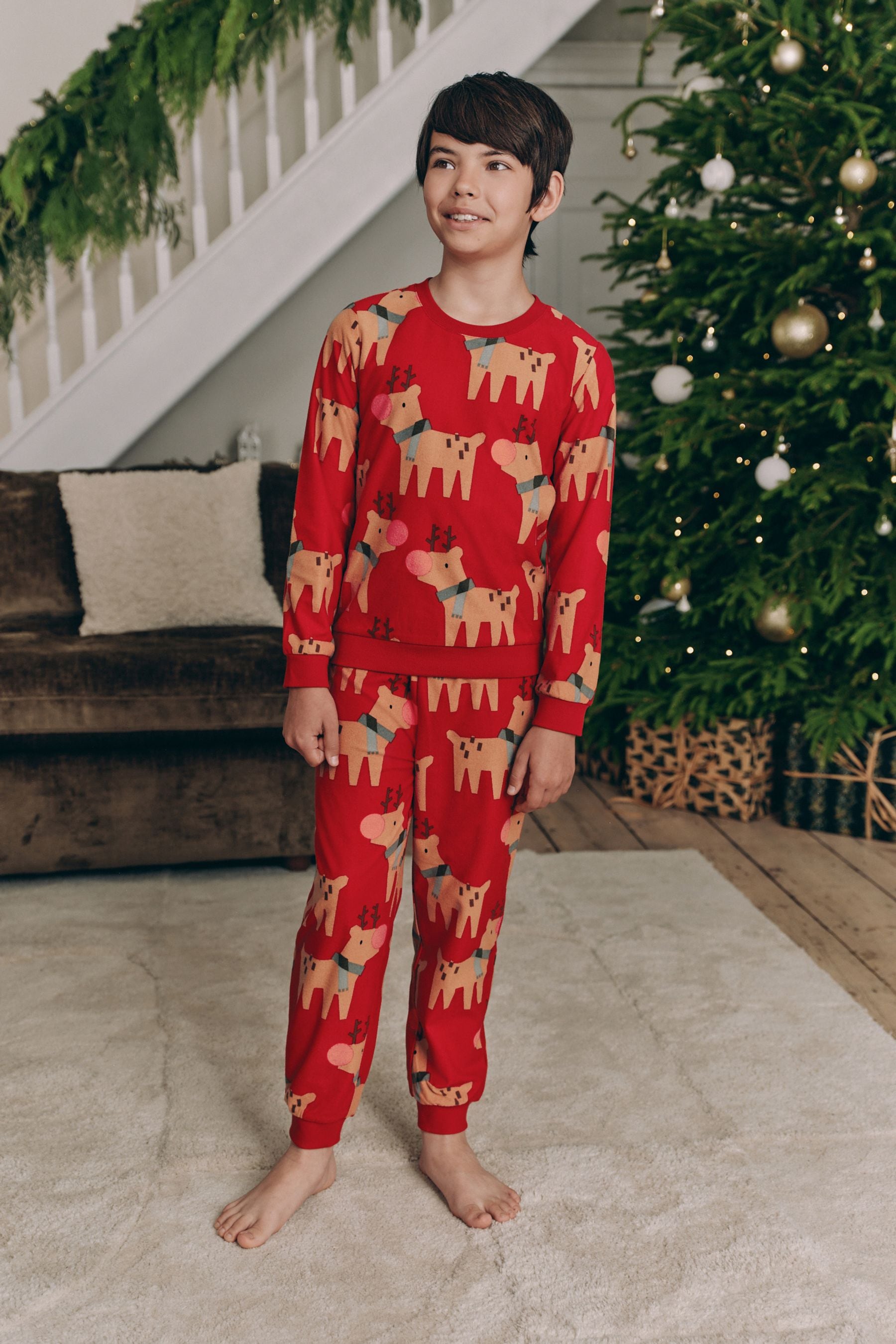 Red Matching Family Kids Christmas Reindeer Pyjamas (9mths-16yrs)