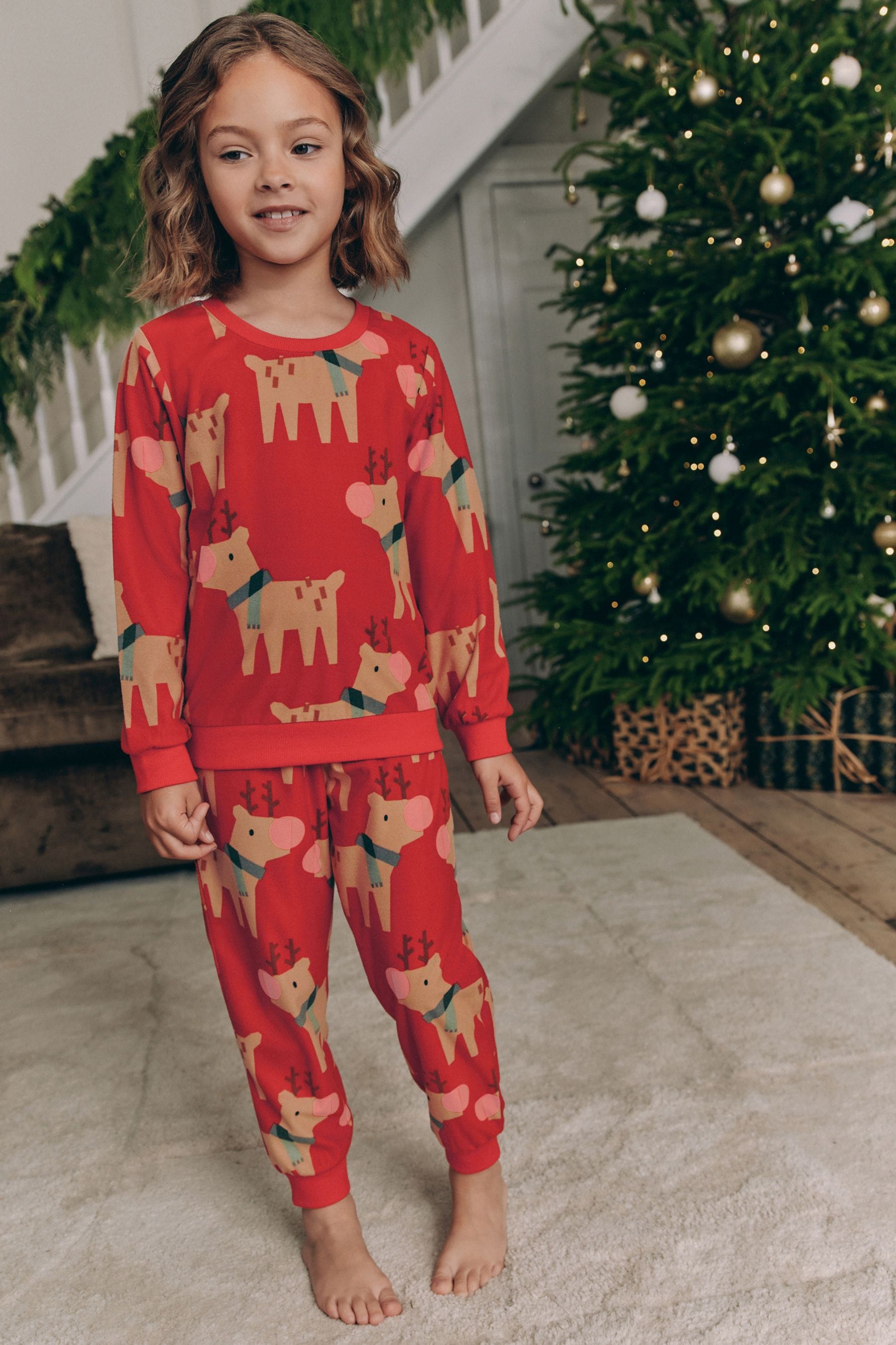 Red Matching Family Kids Christmas Reindeer Pyjamas (9mths-16yrs)