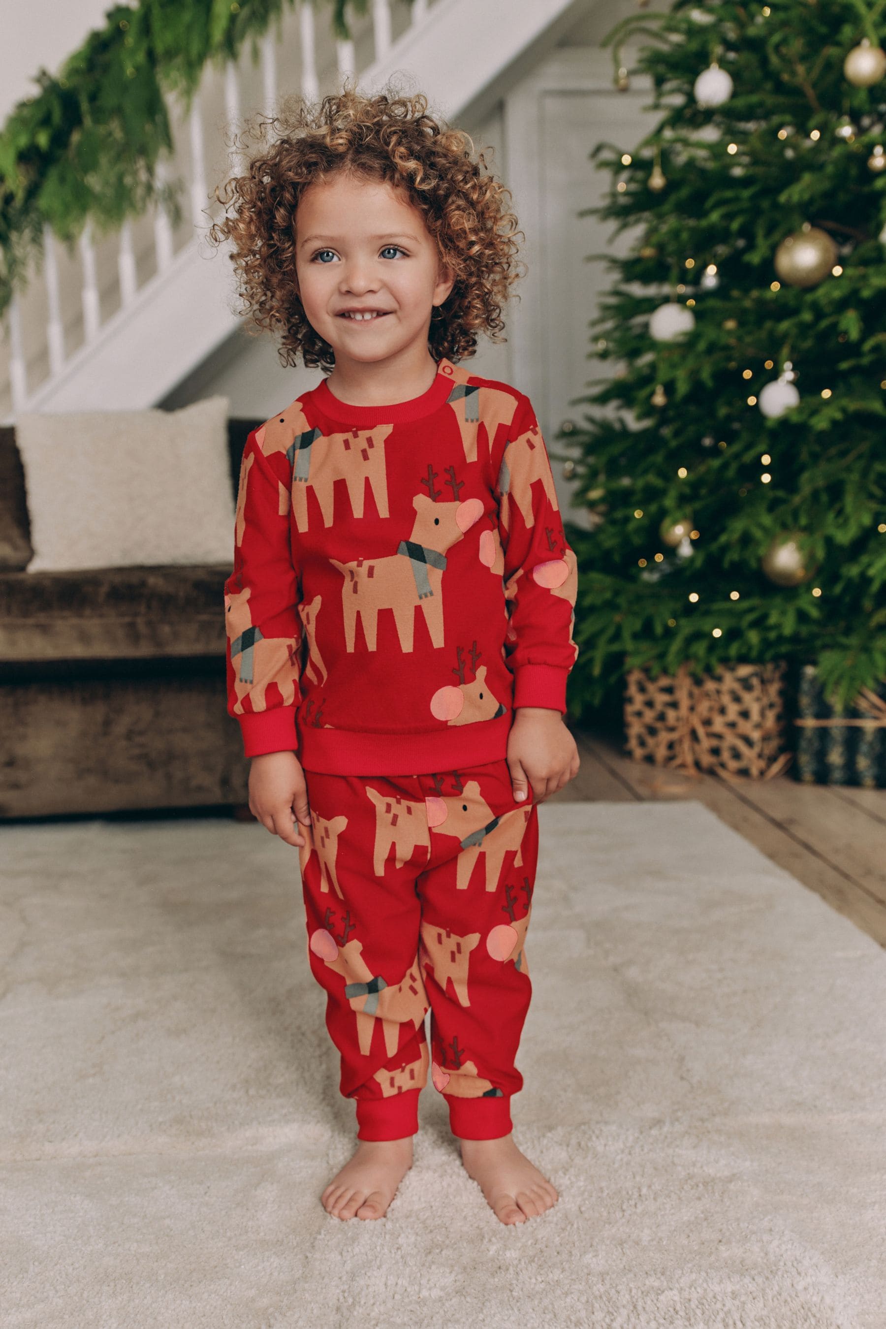 Red Matching Family Kids Christmas Reindeer Pyjamas (9mths-16yrs)