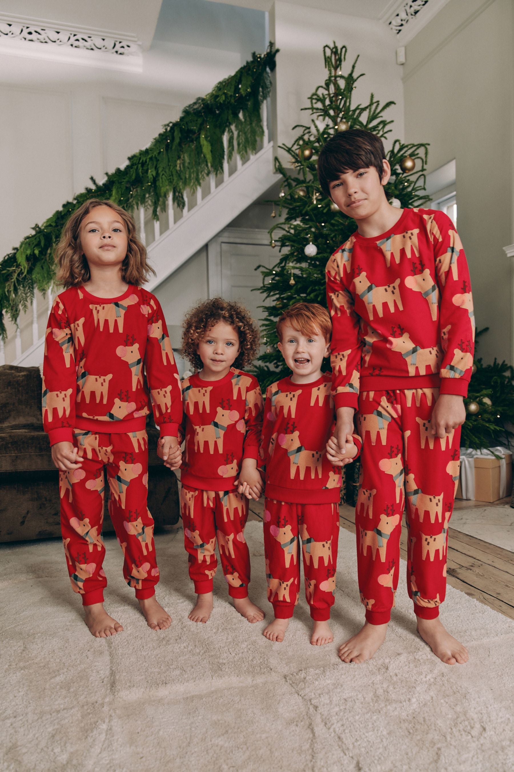 Red Matching Family Kids Christmas Reindeer Pyjamas (9mths-16yrs)