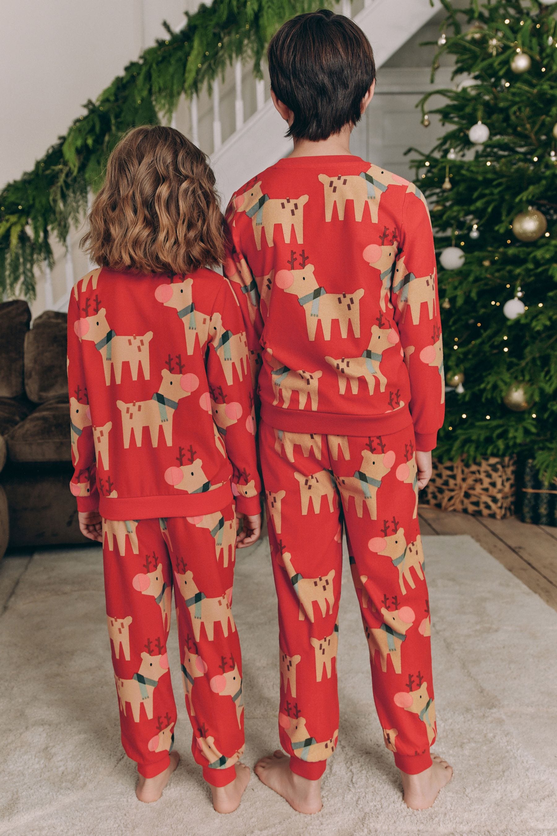 Red Matching Family Kids Christmas Reindeer Pyjamas (9mths-16yrs)