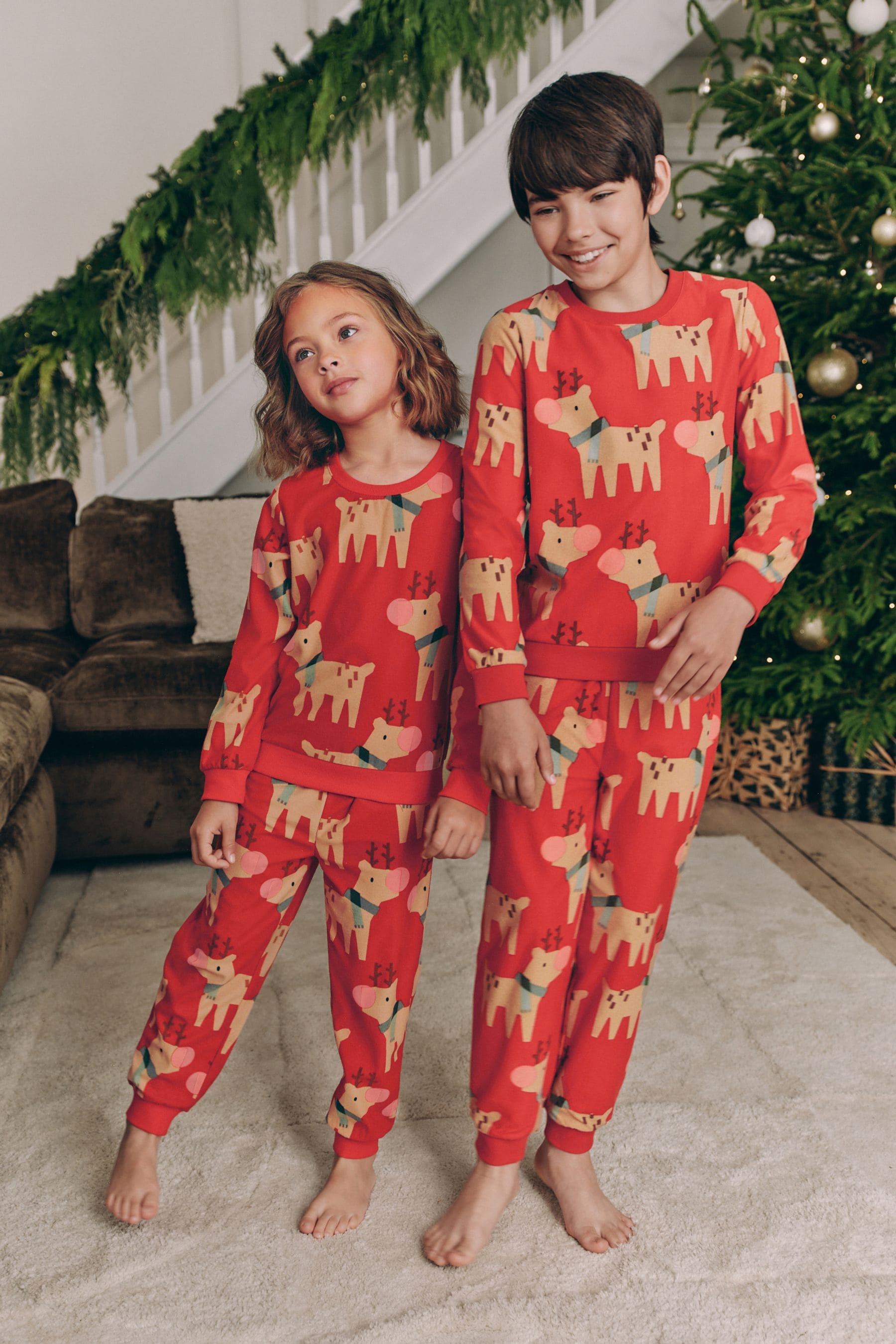 Red Matching Family Kids Christmas Reindeer Pyjamas (9mths-16yrs)