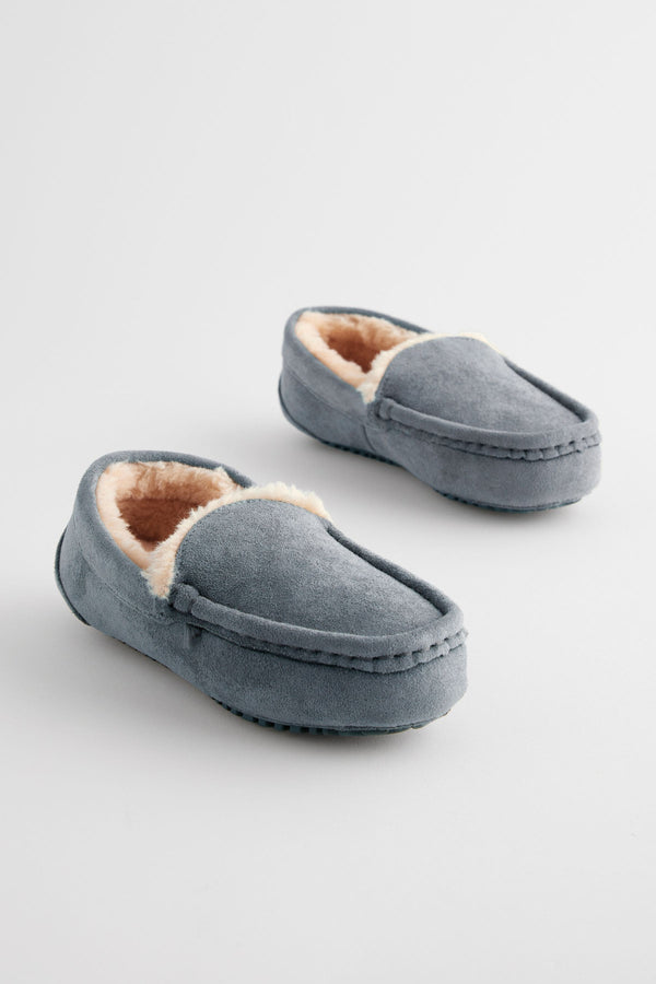 Grey Cosy Moccasin Slippers