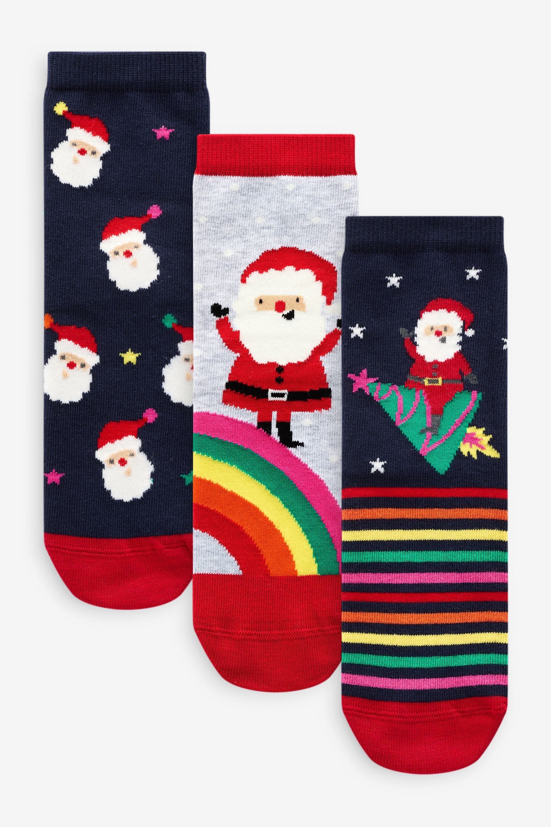 Navy/Red Cotton Rich Christmas Character Ankle Socks 3 Pack