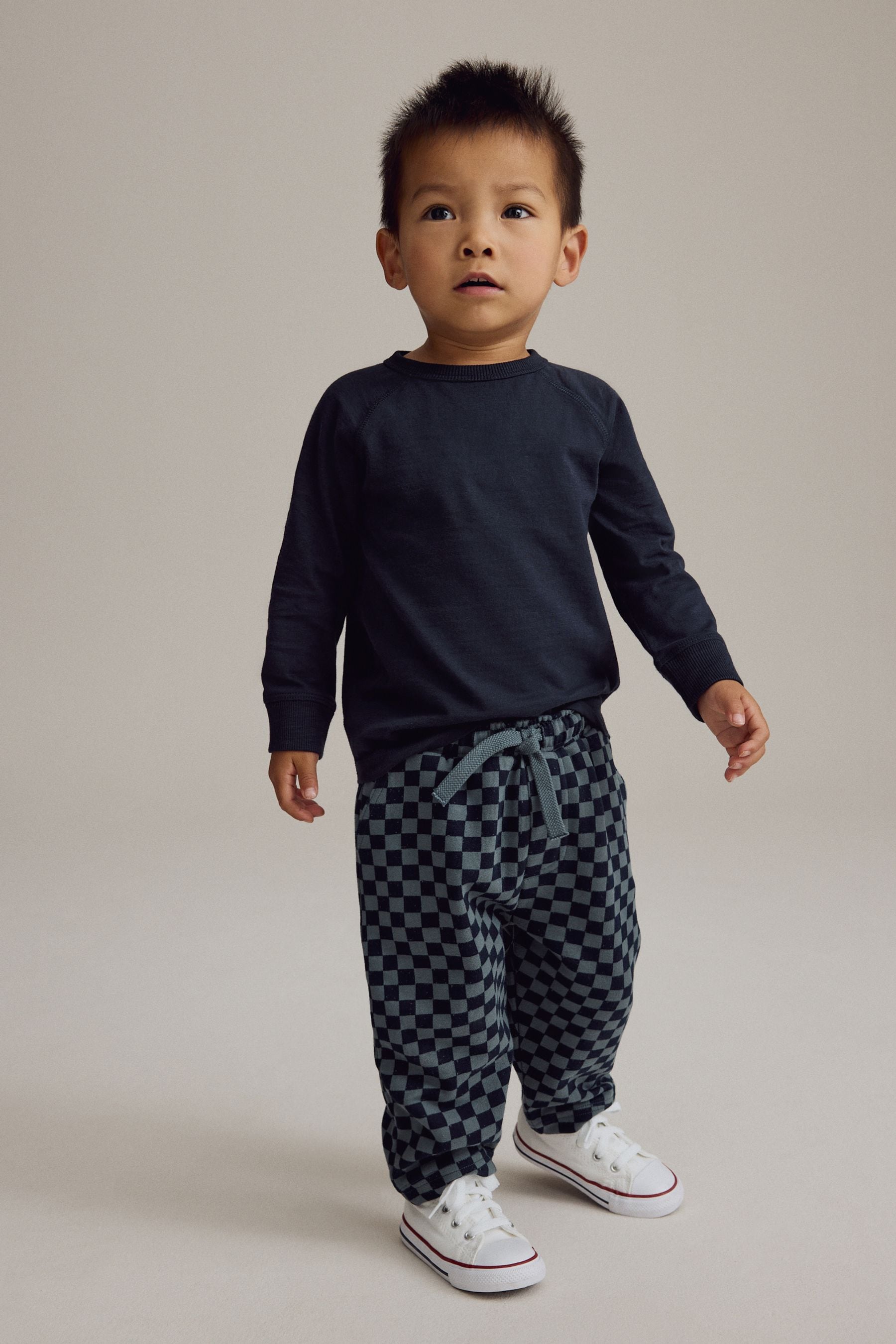 Navy Blue Checkerboard 100% Cotton Patterned Jersey Joggers (3mths-7yrs)