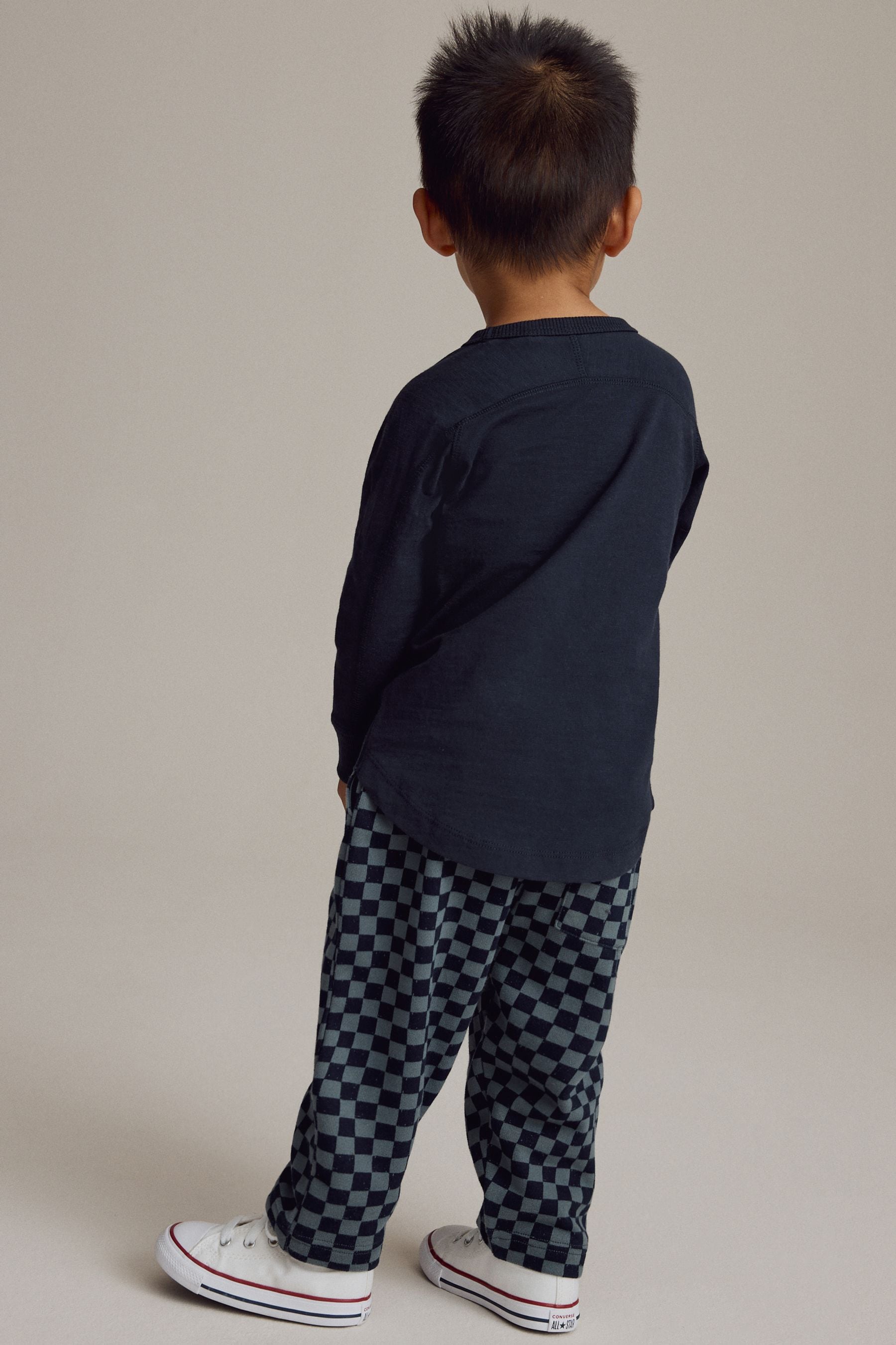 Navy Blue Checkerboard 100% Cotton Patterned Jersey Joggers (3mths-7yrs)