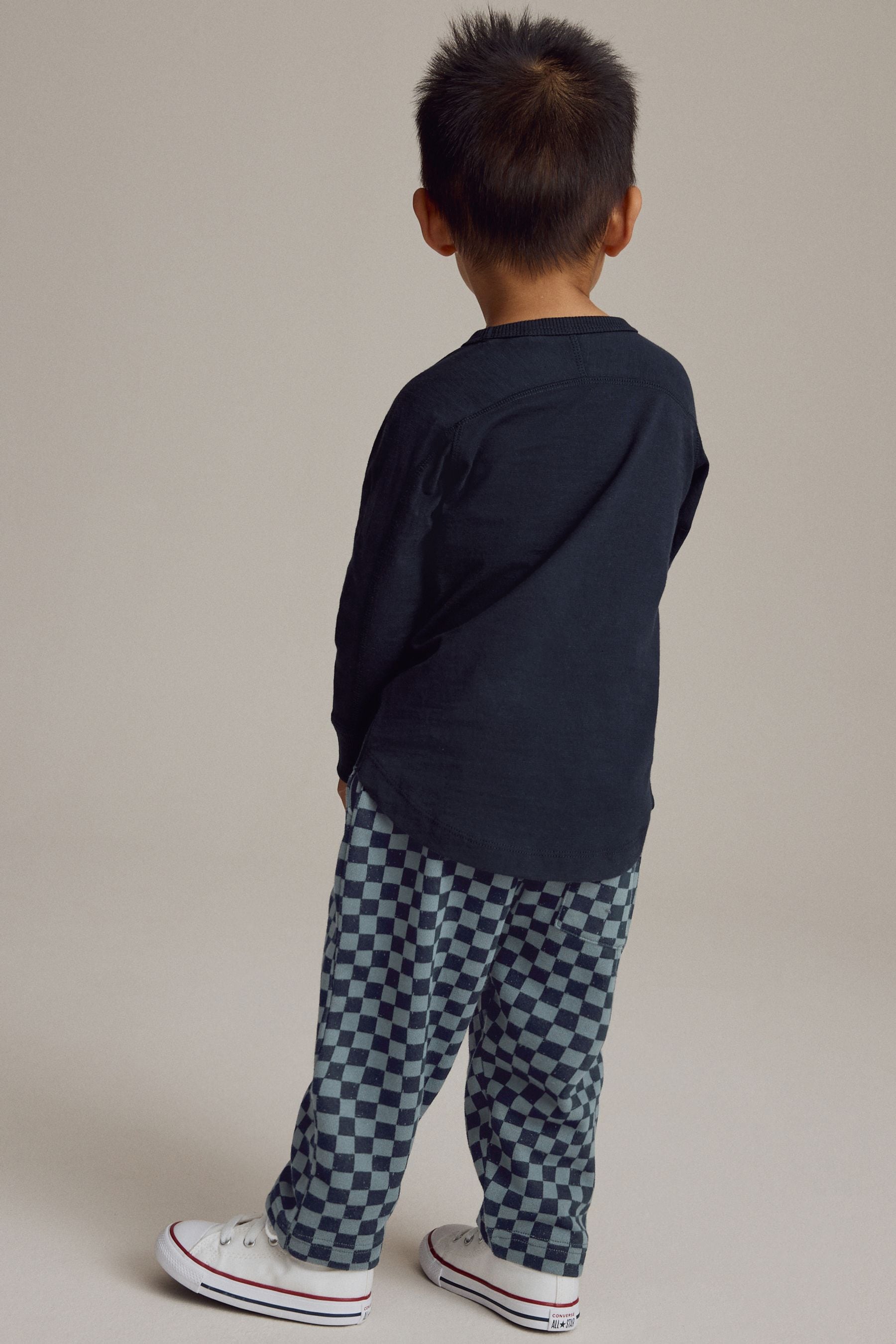 Navy Blue Checkerboard 100% Cotton Patterned Jersey Joggers (3mths-7yrs)