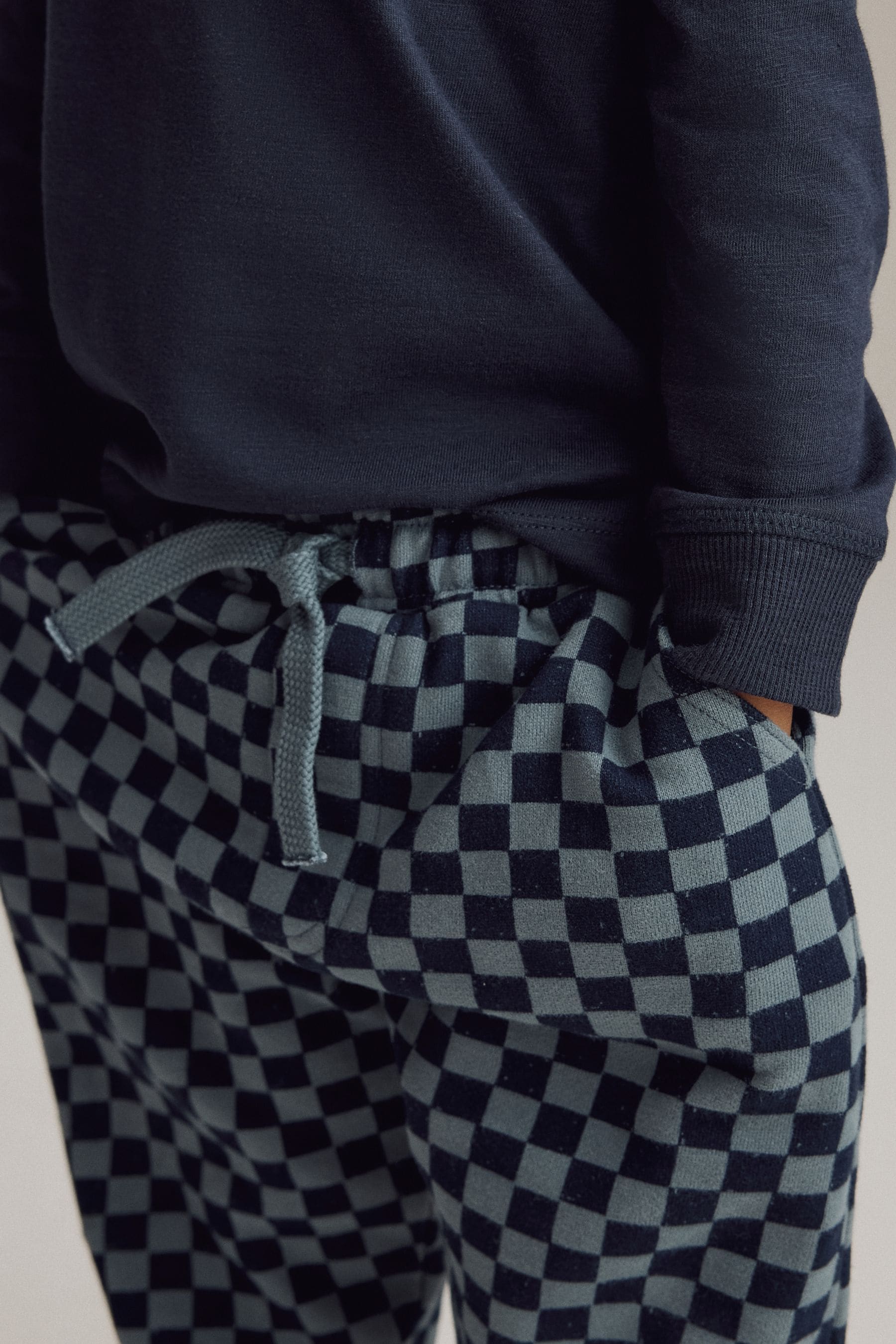 Navy Blue Checkerboard 100% Cotton Patterned Jersey Joggers (3mths-7yrs)