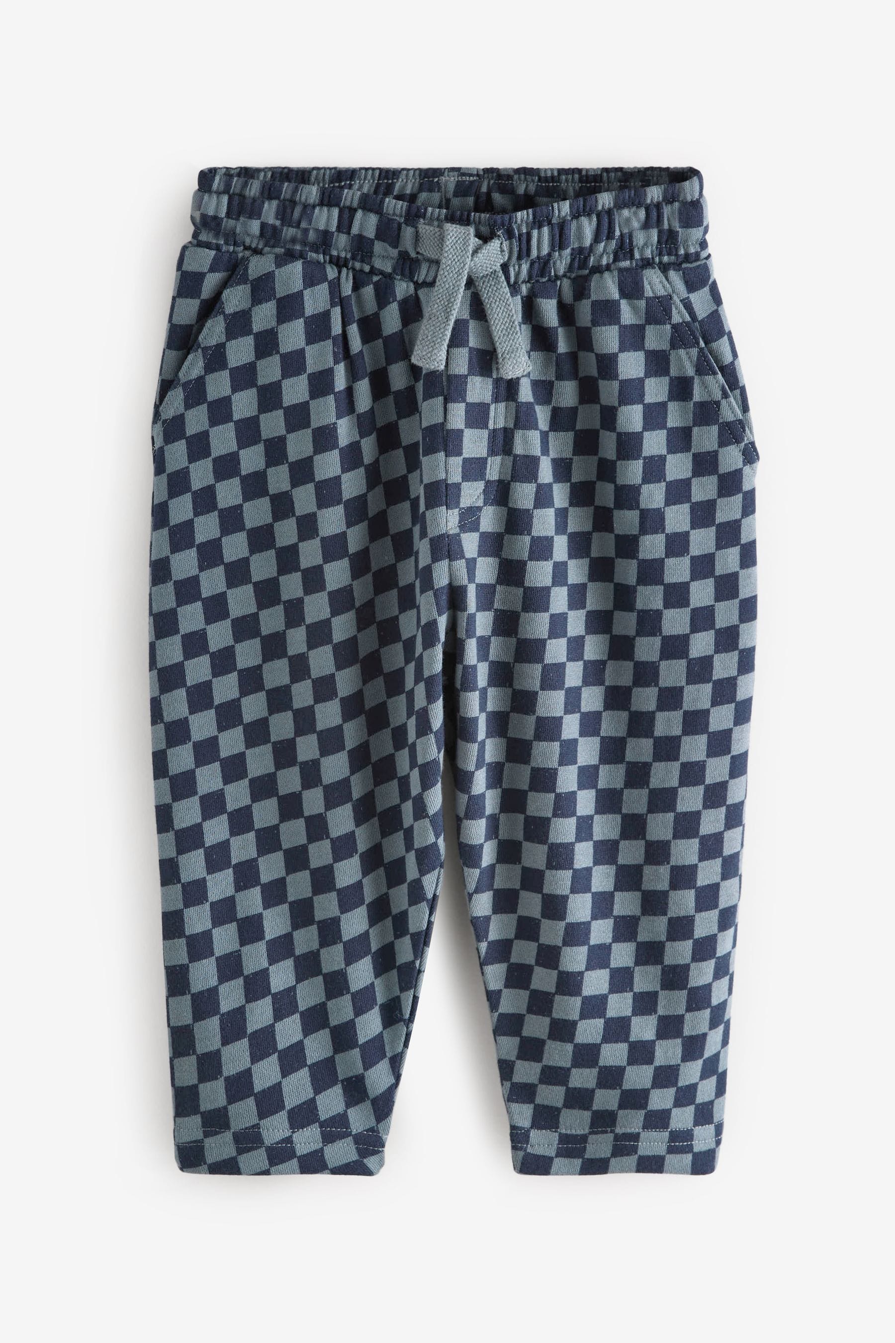 Navy Blue Checkerboard 100% Cotton Patterned Jersey Joggers (3mths-7yrs)