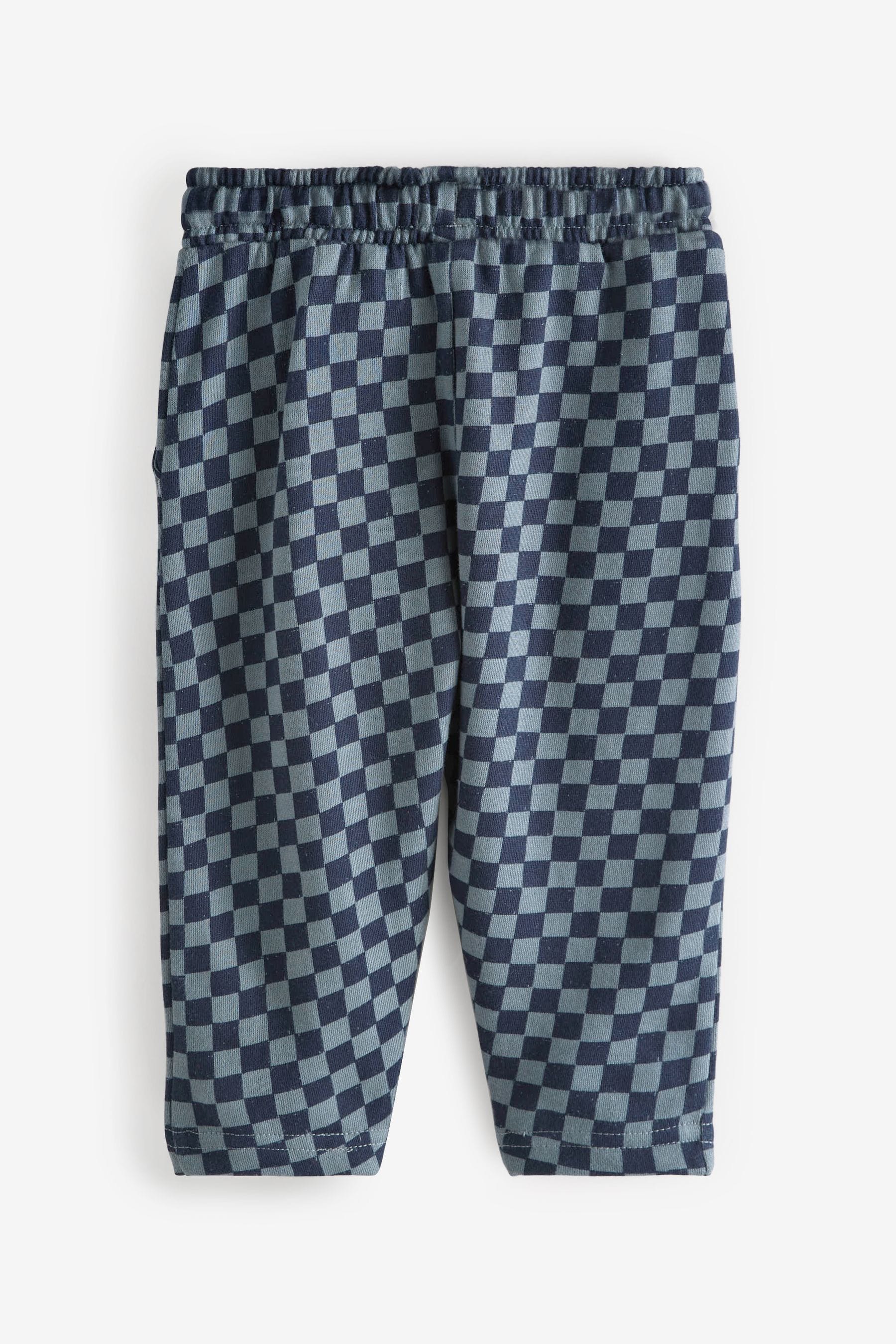 Navy Blue Checkerboard 100% Cotton Patterned Jersey Joggers (3mths-7yrs)