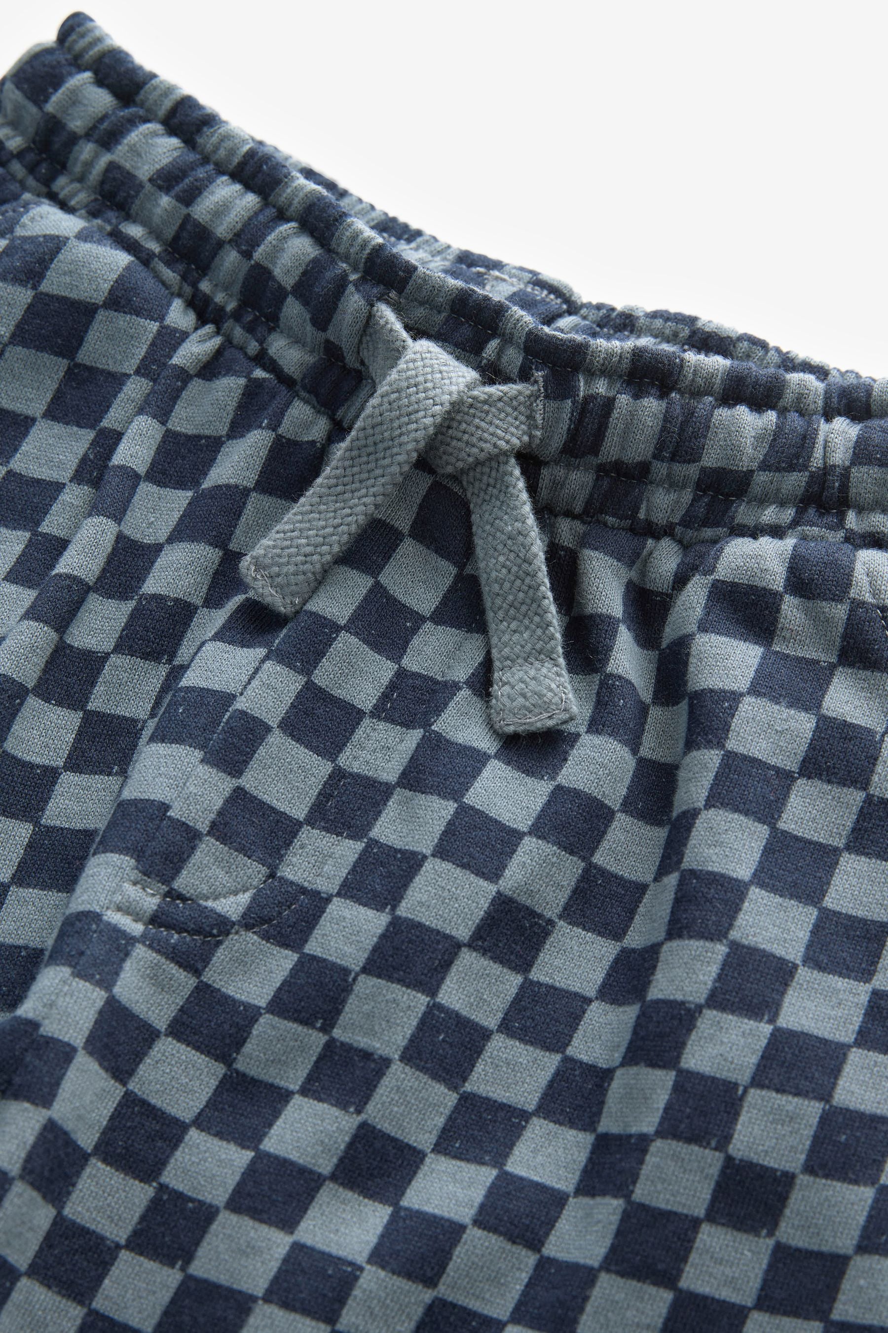 Navy Blue Checkerboard 100% Cotton Patterned Jersey Joggers (3mths-7yrs)