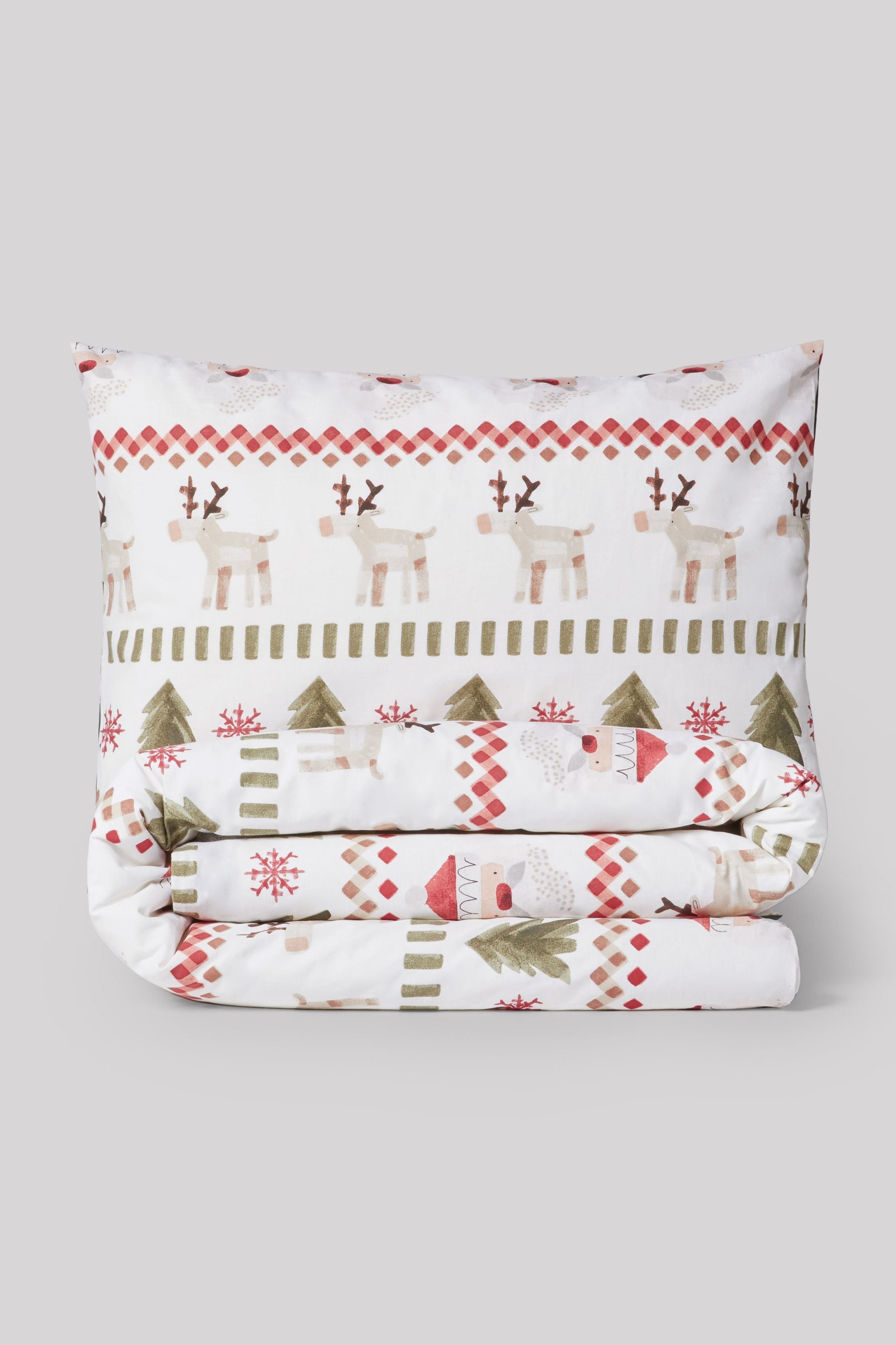 Santa & Rudolph Fairisle Christmas Duvet Cover and Pillowcase Set