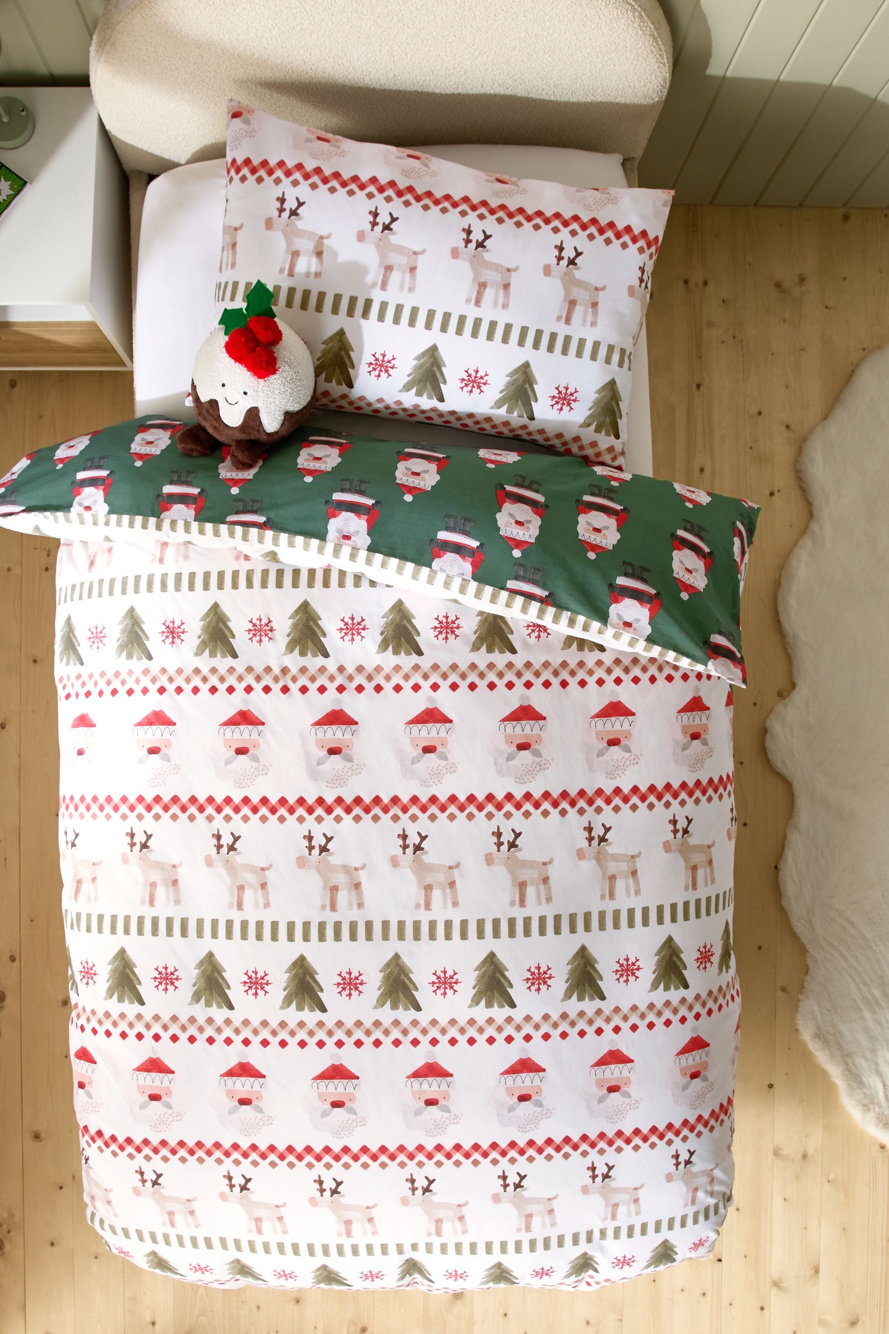 Santa & Rudolph Fairisle Christmas Duvet Cover and Pillowcase Set