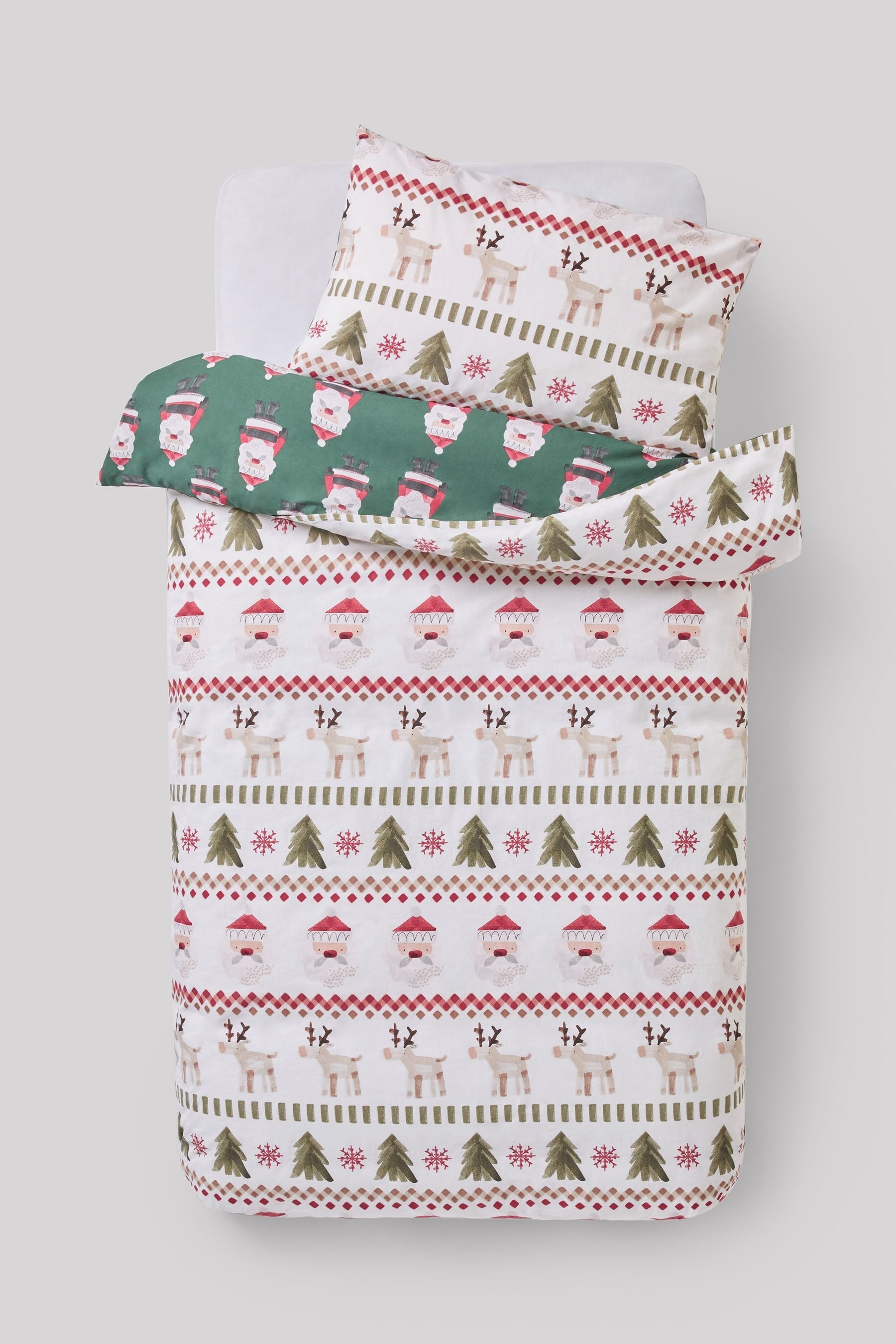 Santa & Rudolph Fairisle Christmas Duvet Cover and Pillowcase Set