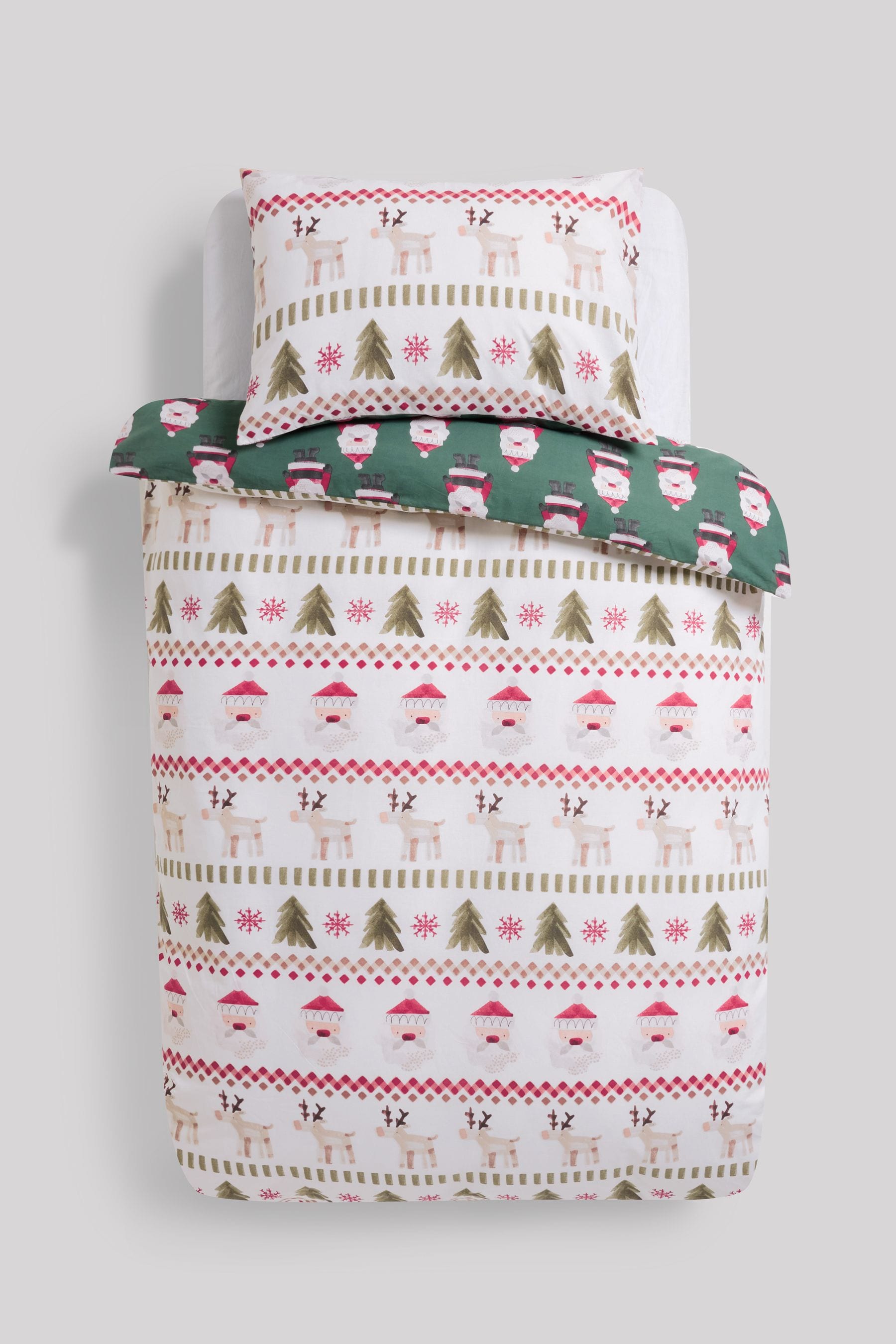 Santa & Rudolph Fairisle Christmas Duvet Cover and Pillowcase Set