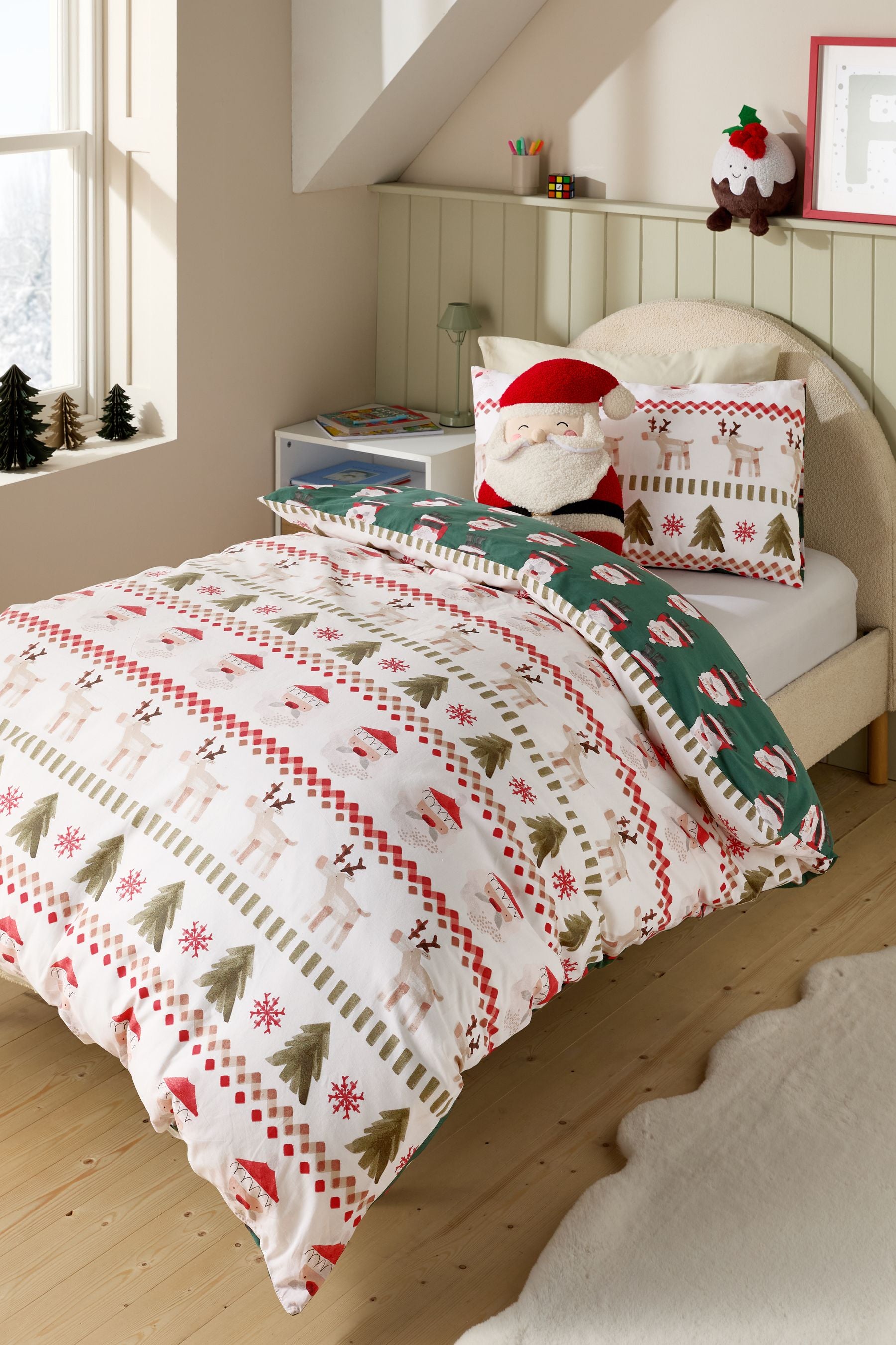 Santa & Rudolph Fairisle Christmas Duvet Cover and Pillowcase Set