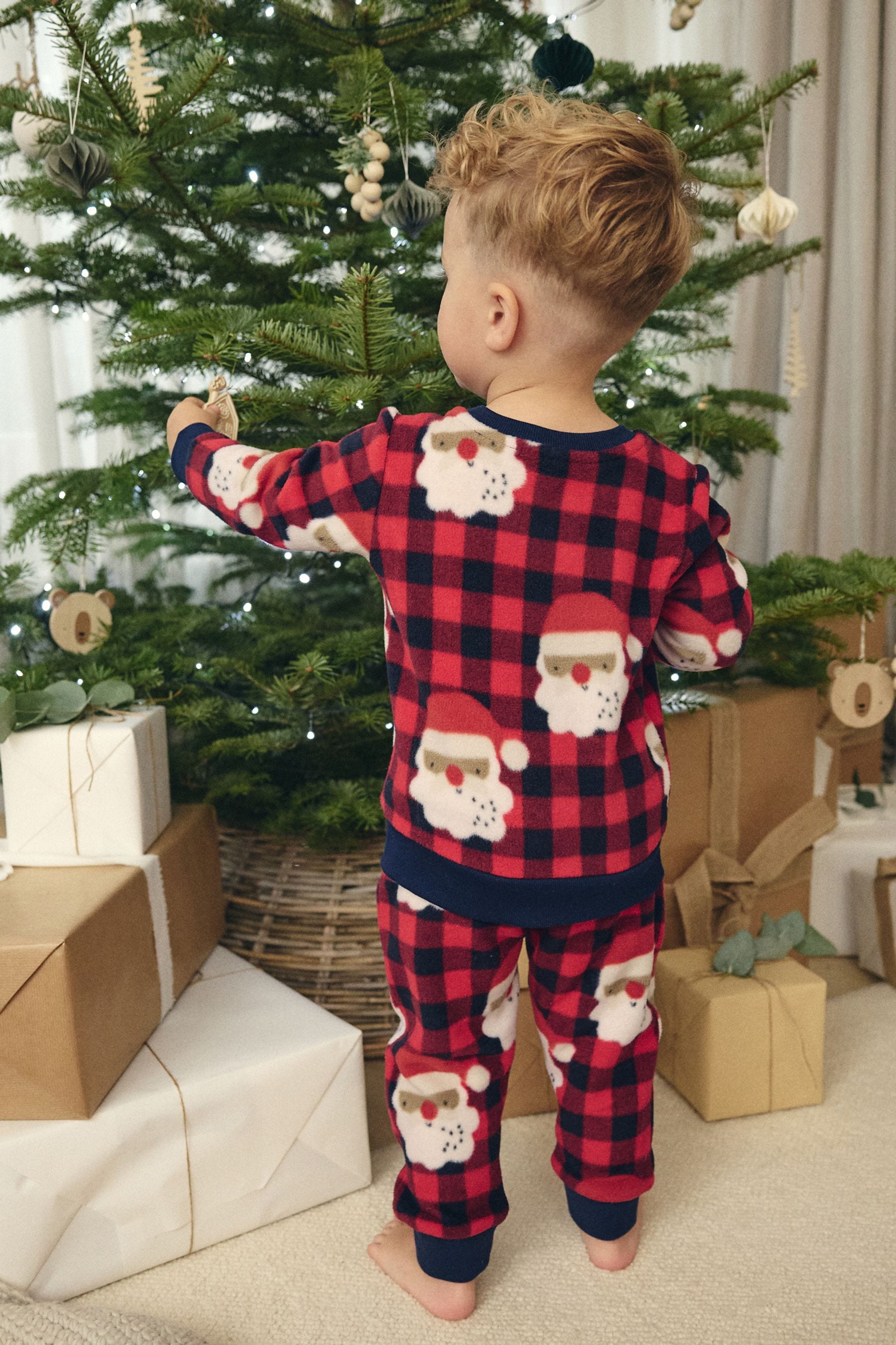 Red Check Santa Single Soft Touch Fleece Pyjamas with Elastane (9mths-16yrs)