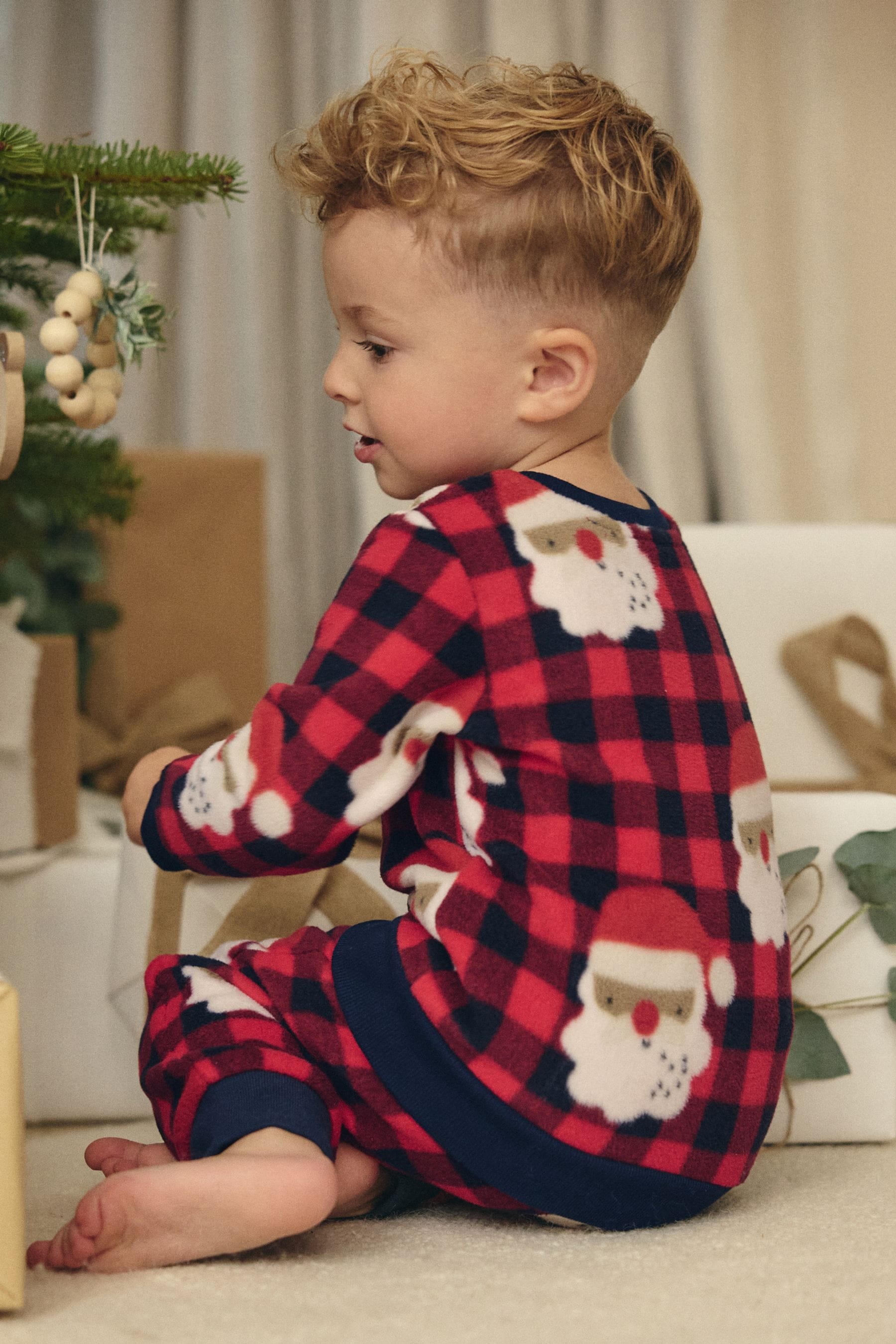 Red Check Santa Single Soft Touch Fleece Pyjamas with Elastane (9mths-16yrs)