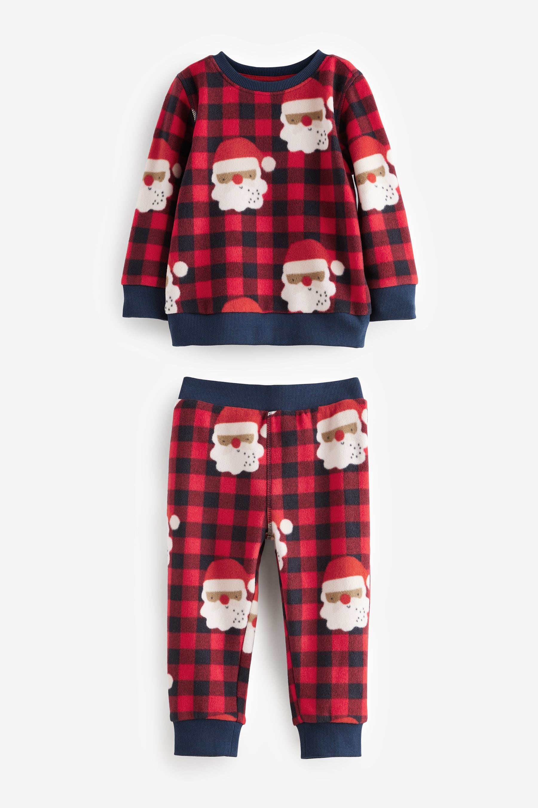 Red Check Santa Single Soft Touch Fleece Pyjamas with Elastane (9mths-16yrs)