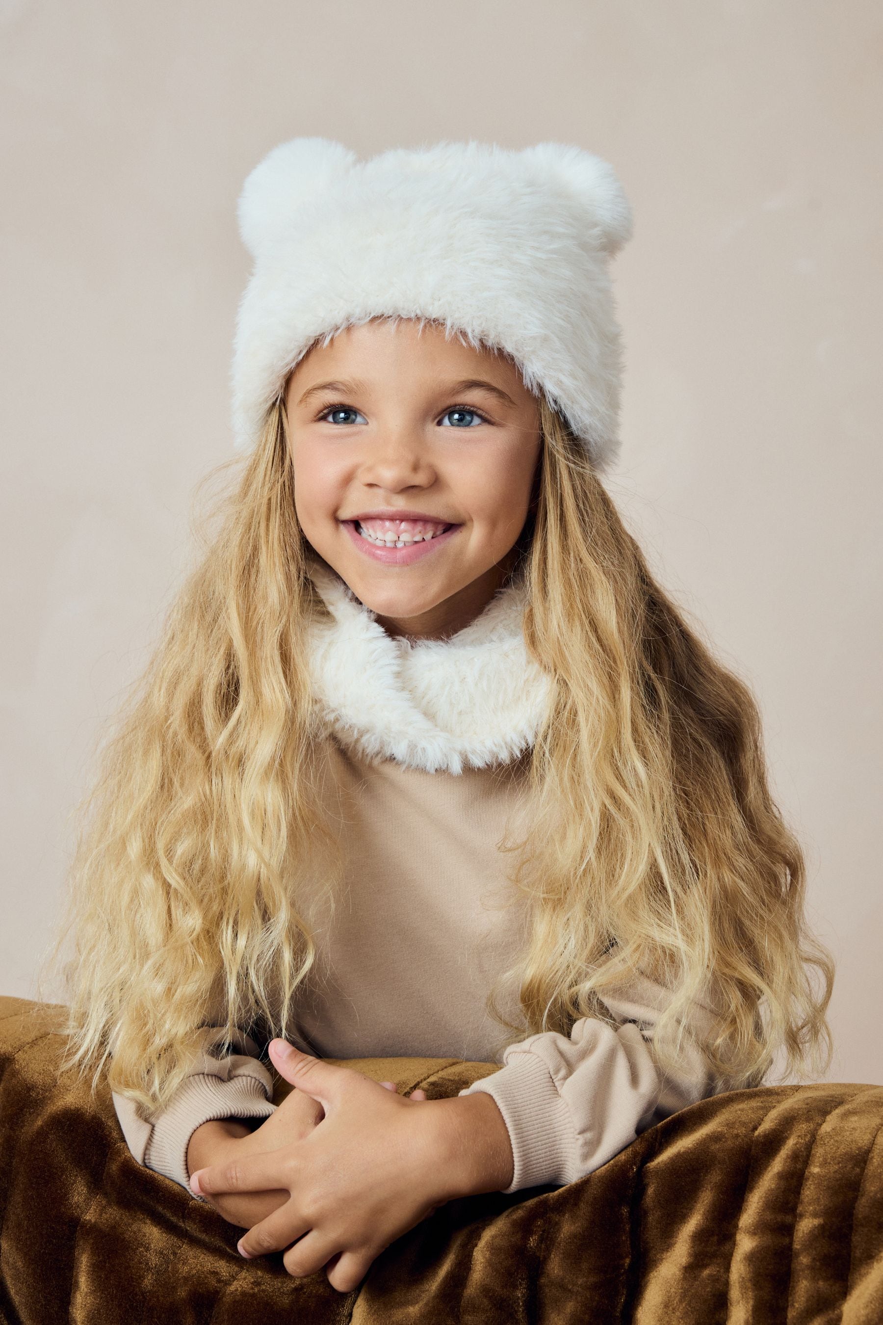 Cream Fluffy Pom Pom Hat And Snood Set (3-13yrs)