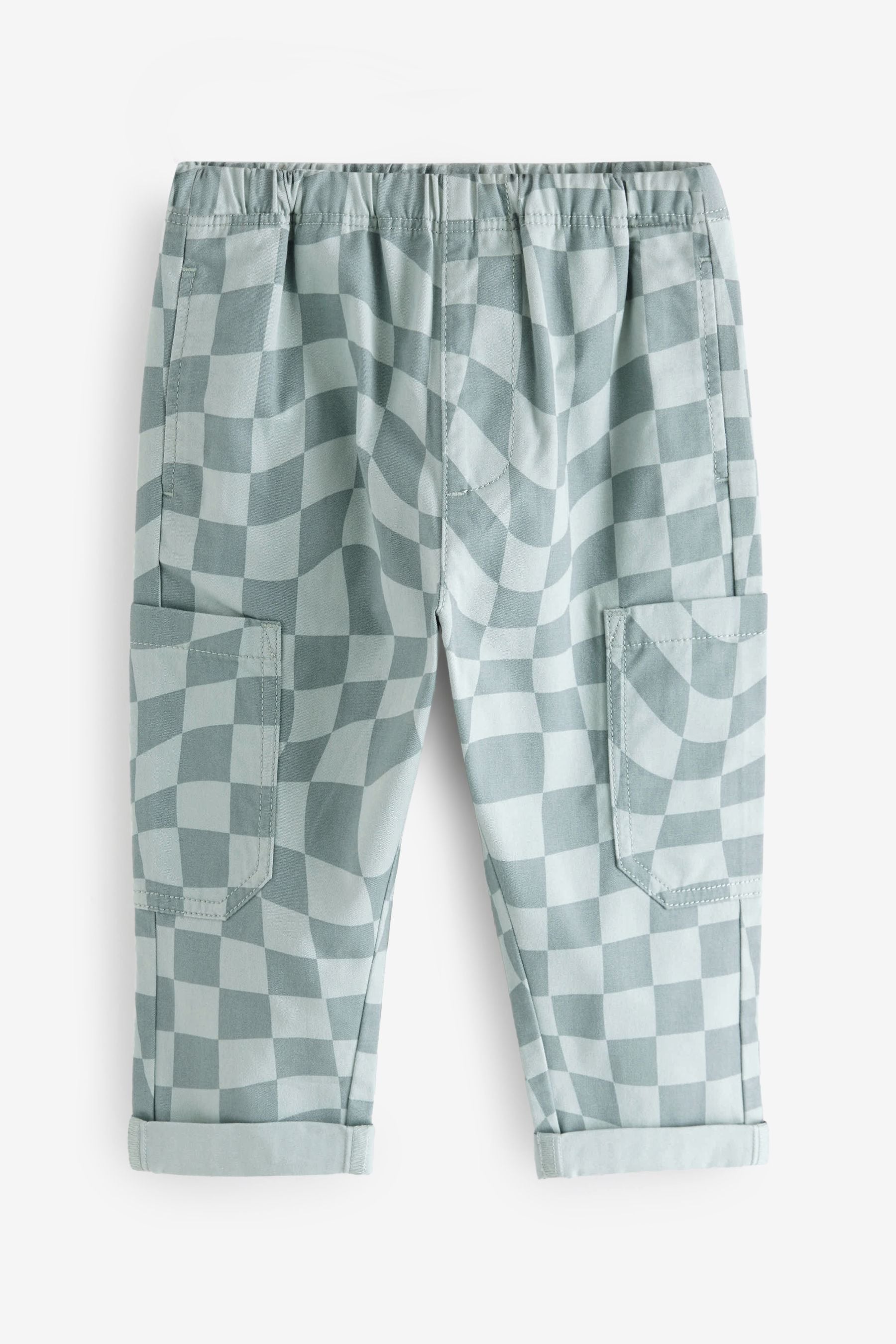 Blue Checkerboard 100% Cotton Side Pocket Pull-On Trousers (3mths-7yrs)