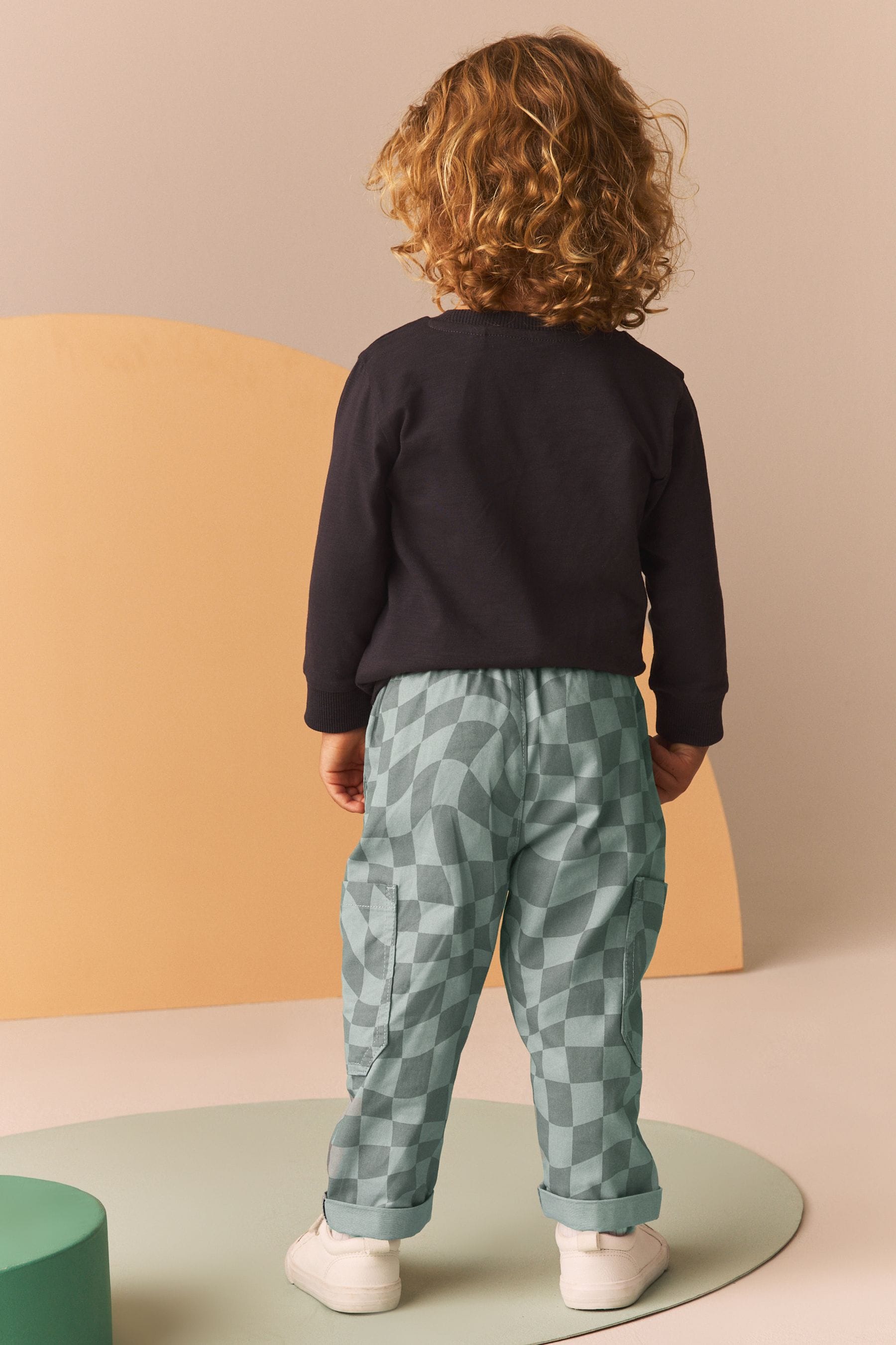 Blue Checkerboard 100% Cotton Side Pocket Pull-On Trousers (3mths-7yrs)