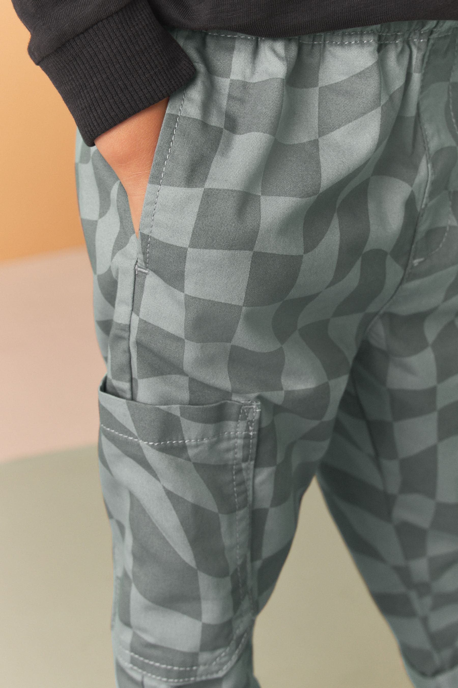 Blue Checkerboard 100% Cotton Side Pocket Pull-On Trousers (3mths-7yrs)