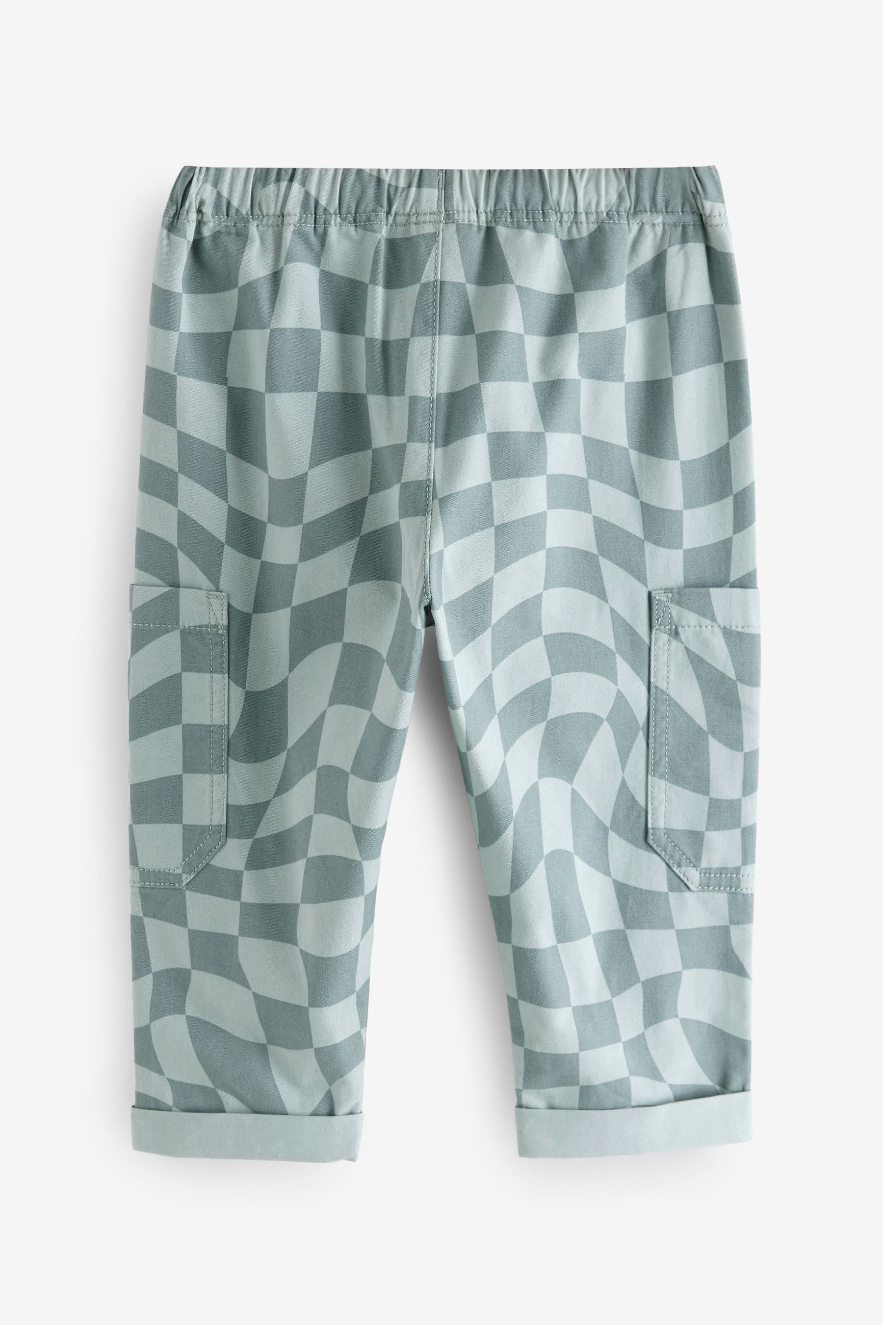 Blue Checkerboard 100% Cotton Side Pocket Pull-On Trousers (3mths-7yrs)