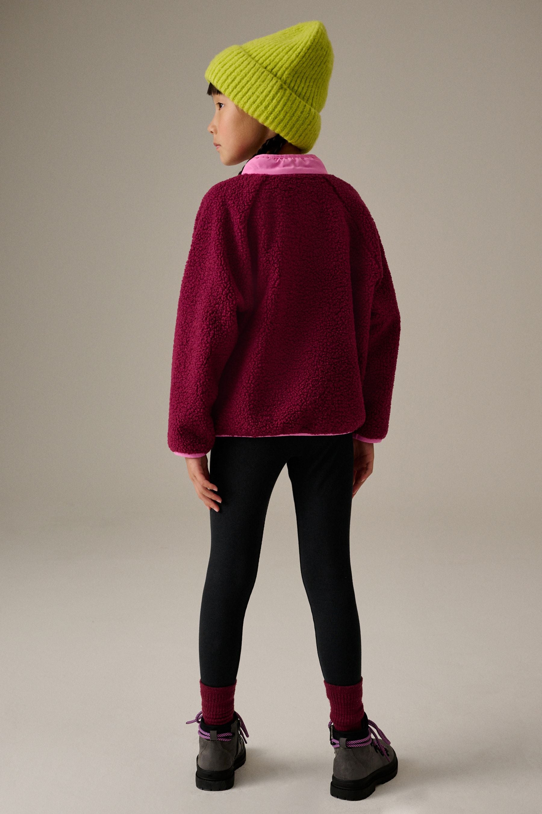 Berry Red Placket Borg Fleece Top (3-16yrs)