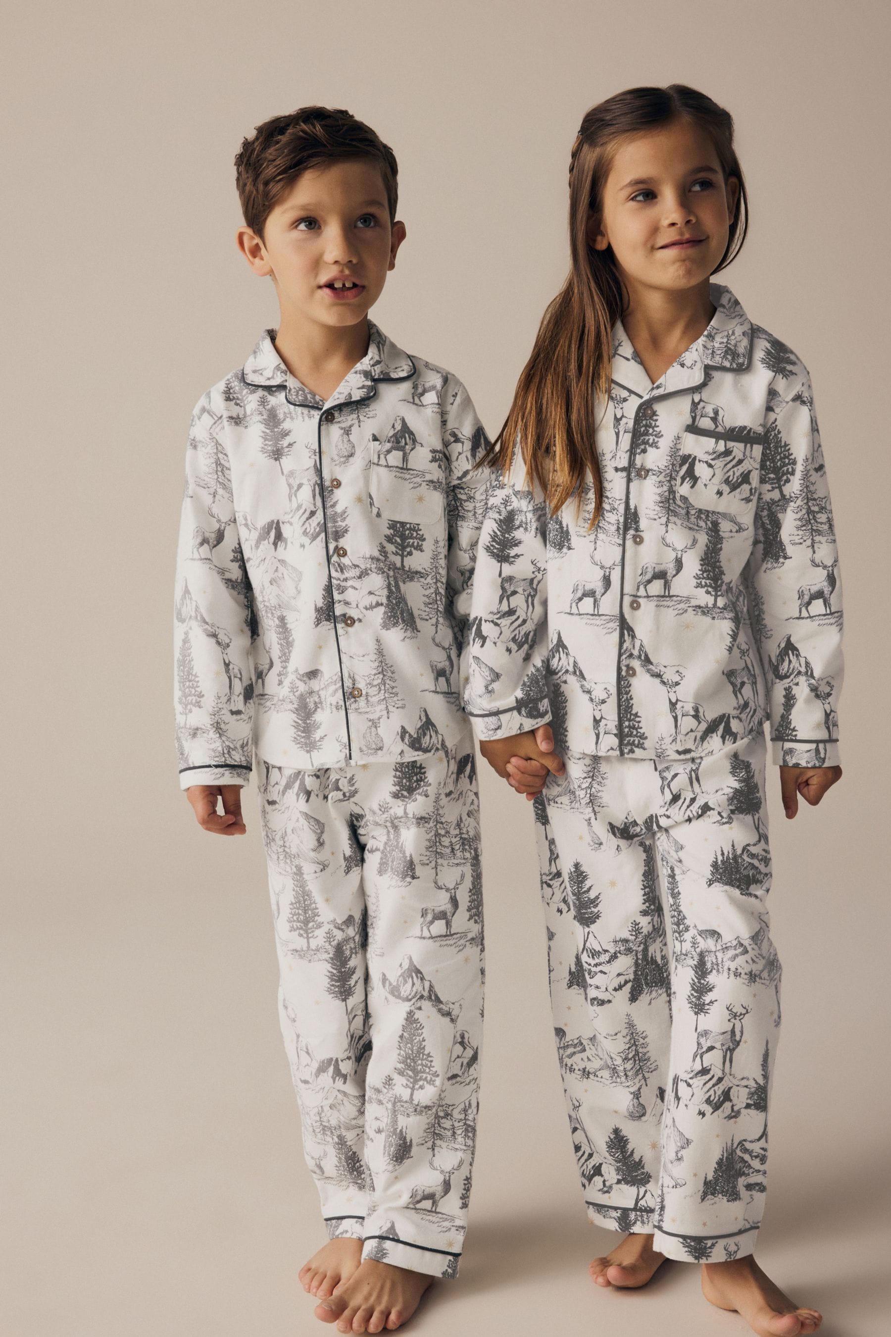 Grey Matching Family Kids Christmas Mountain Print Pyjamas (9mths-16yrs)