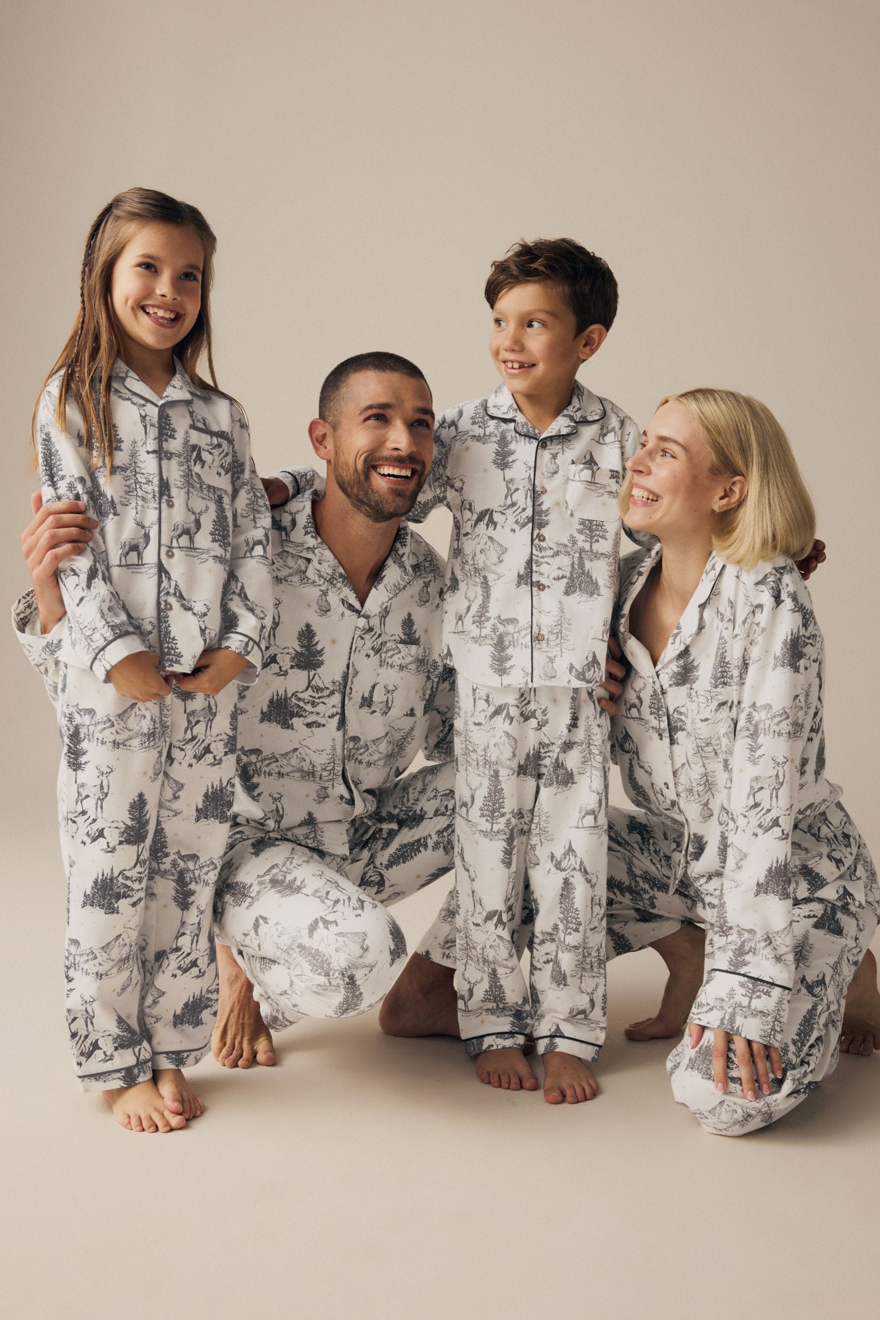 Grey Matching Family Kids Christmas Mountain Print Pyjamas (9mths-16yrs)