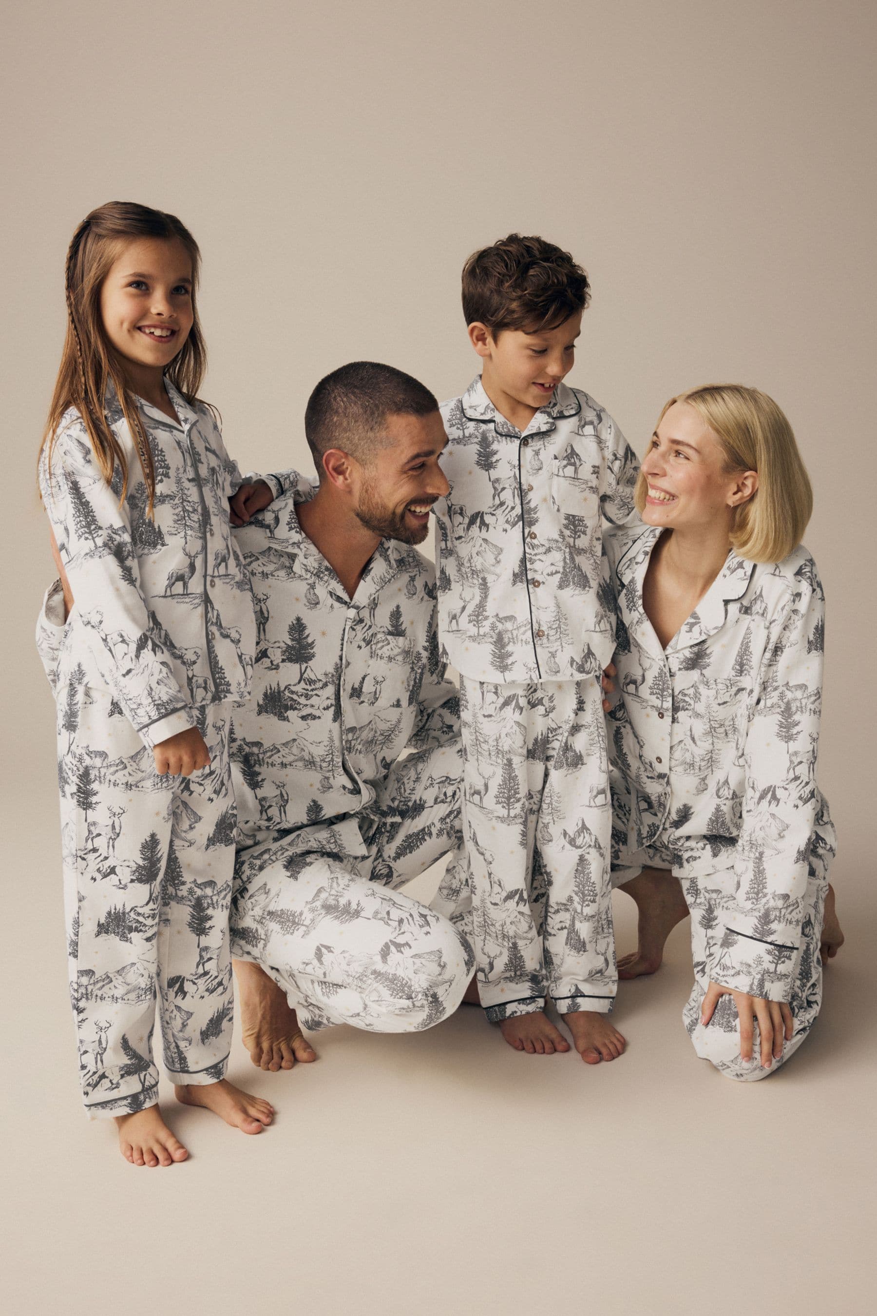 Grey Matching Family Kids Christmas Mountain Print Pyjamas (9mths-16yrs)