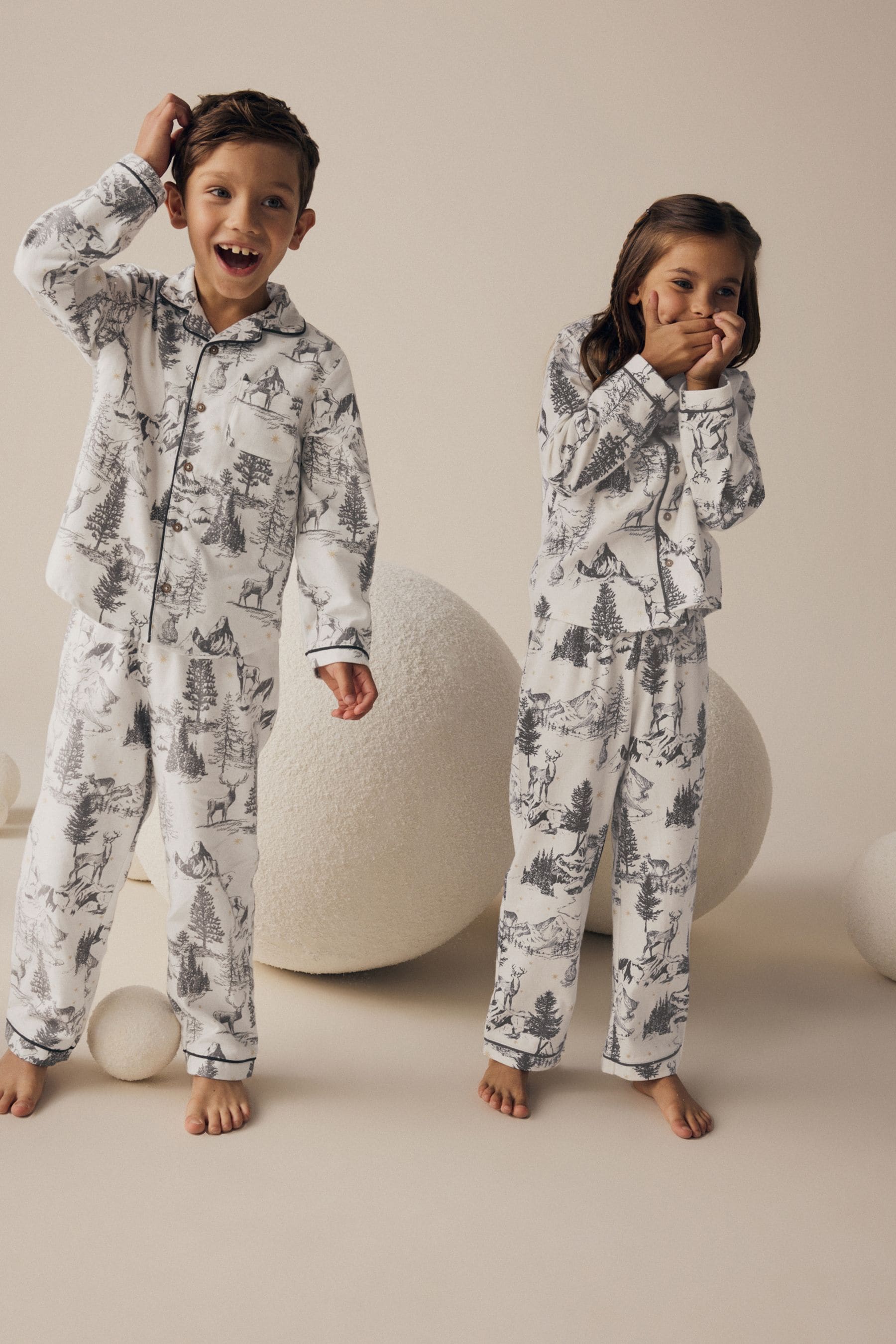 Grey Matching Family Kids Christmas Mountain Print Pyjamas (9mths-16yrs)