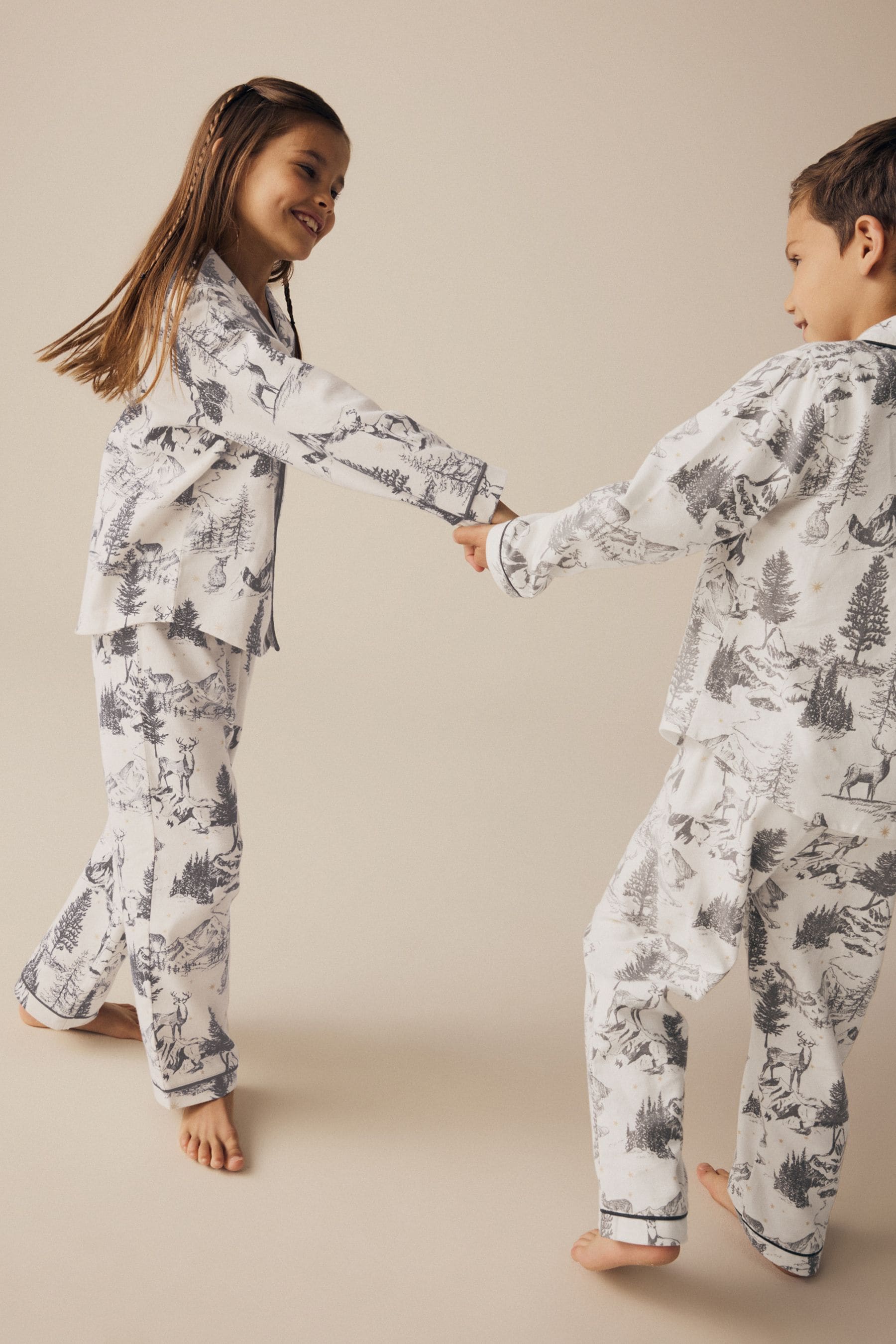 Grey Matching Family Kids Christmas Mountain Print Pyjamas (9mths-16yrs)