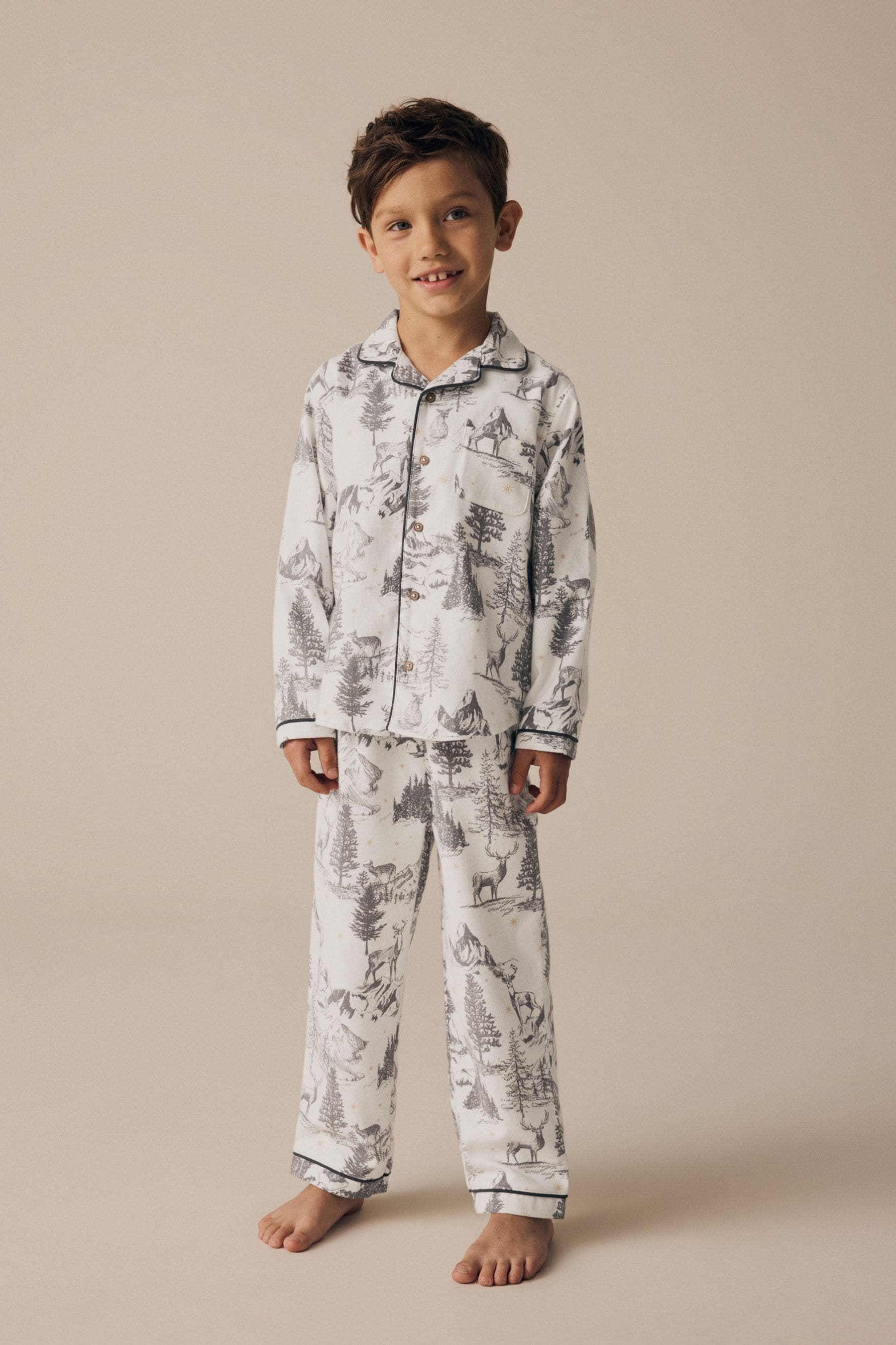 Grey Matching Family Kids Christmas Mountain Print Pyjamas (9mths-16yrs)