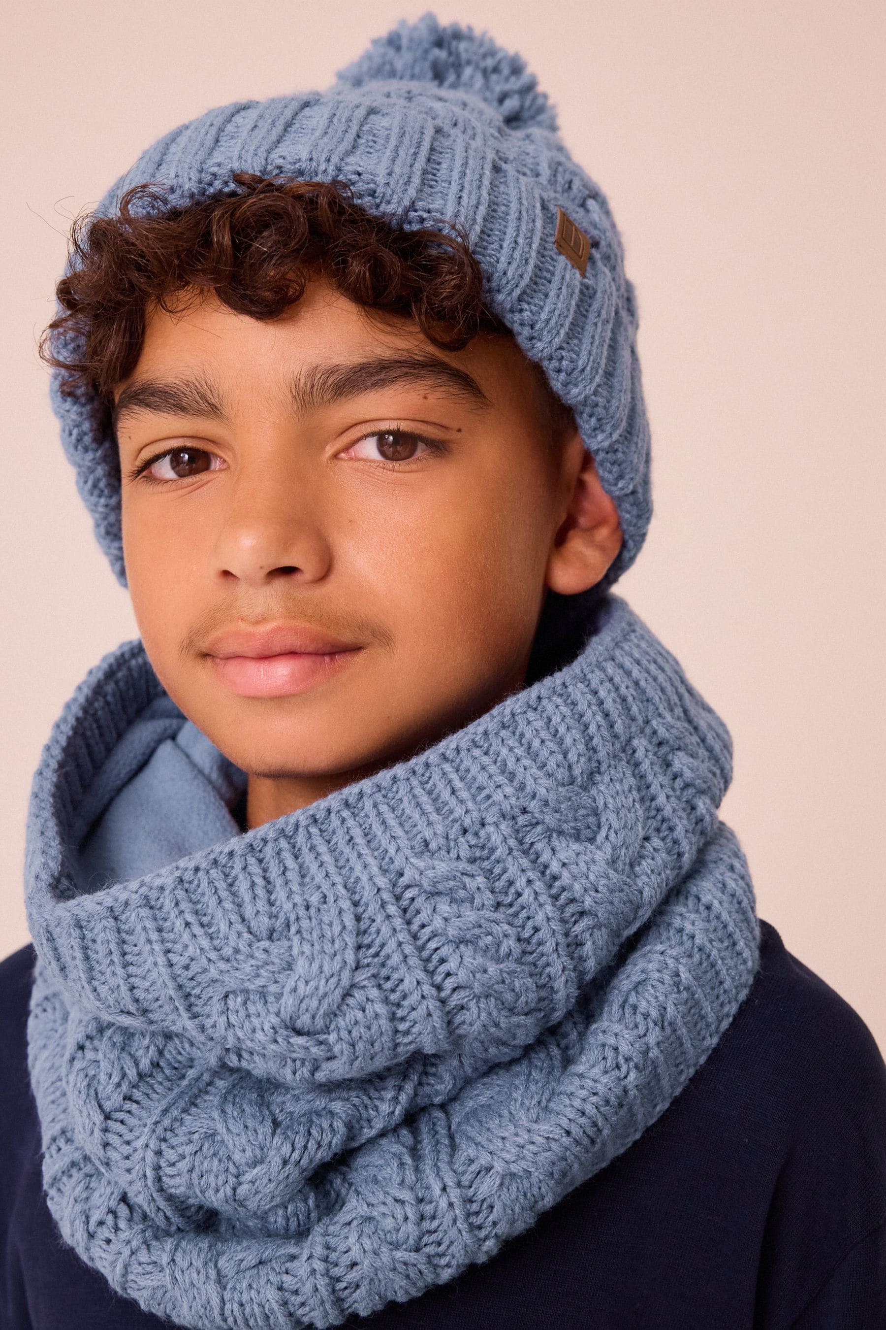 Mineral Blue Cable Knit Pom Hat (1-16yrs)