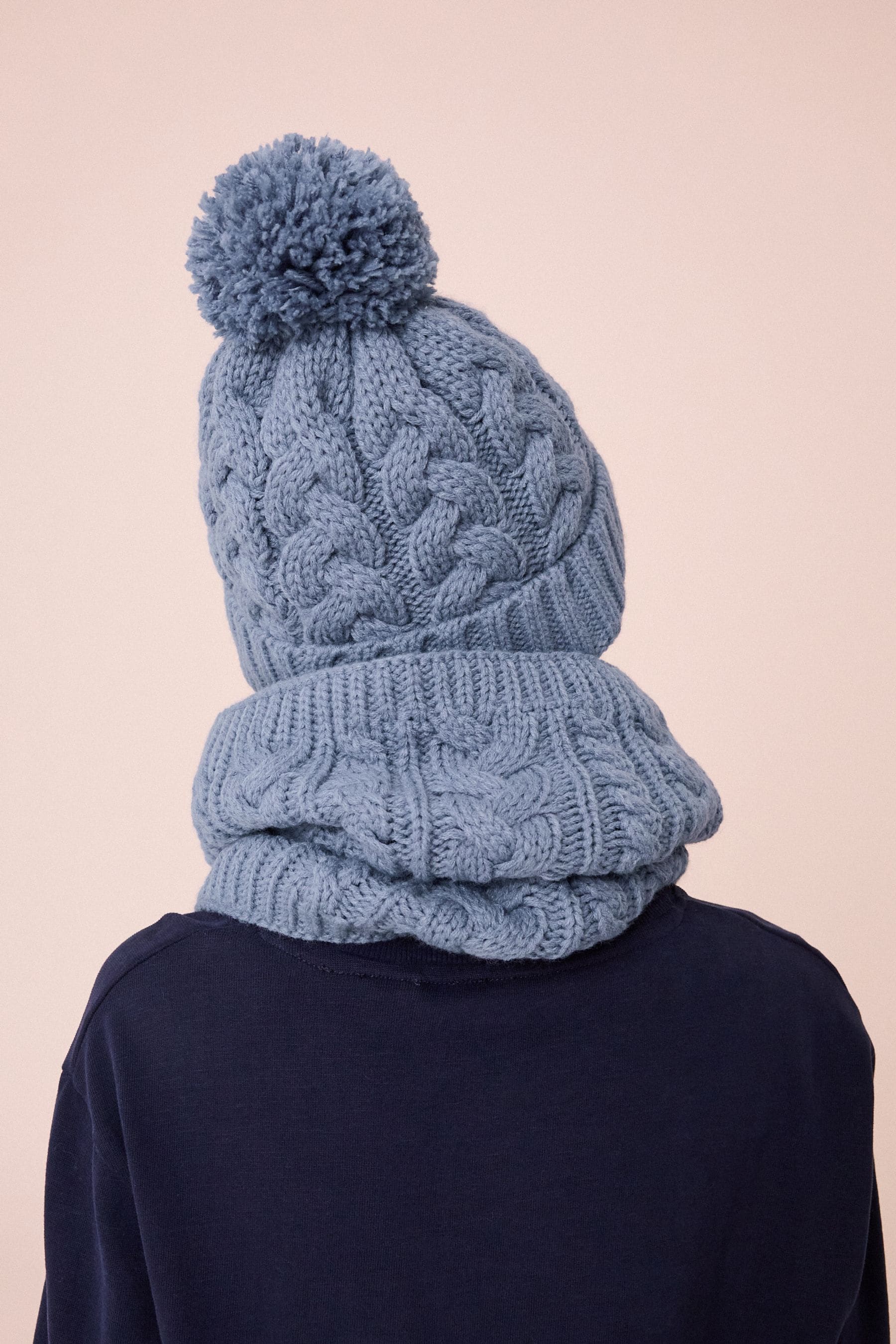 Mineral Blue Cable Knit Pom Hat (1-16yrs)