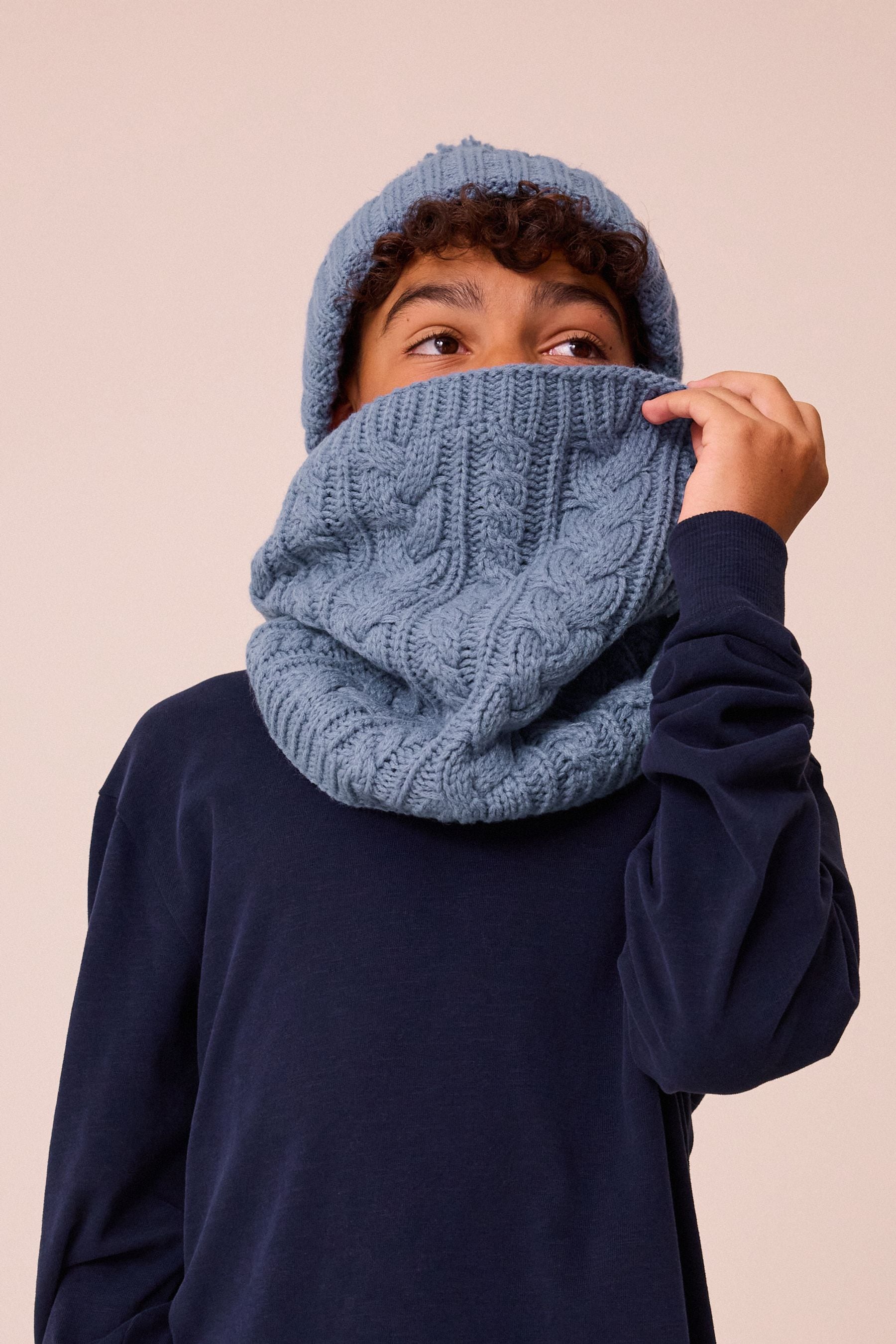 Mineral Blue Cable Knit Pom Hat (1-16yrs)