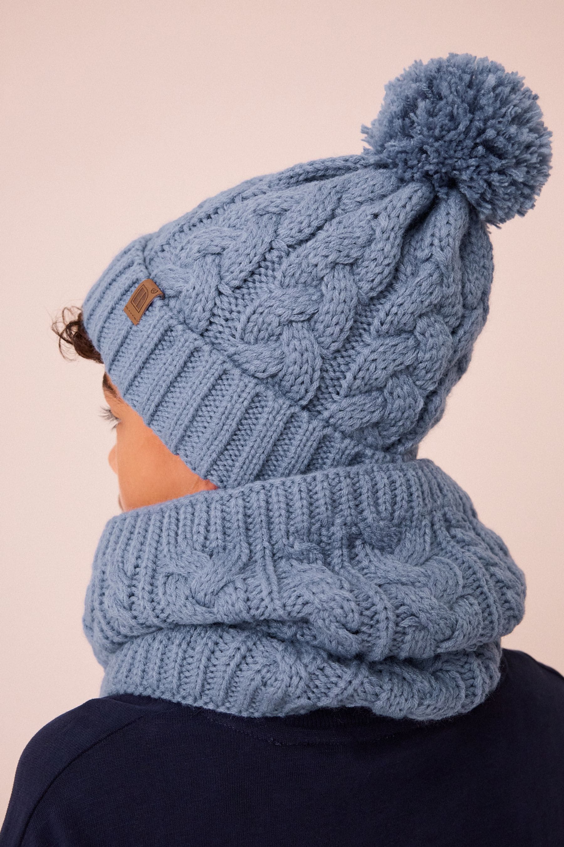 Mineral Blue Cable Knit Pom Hat (1-16yrs)