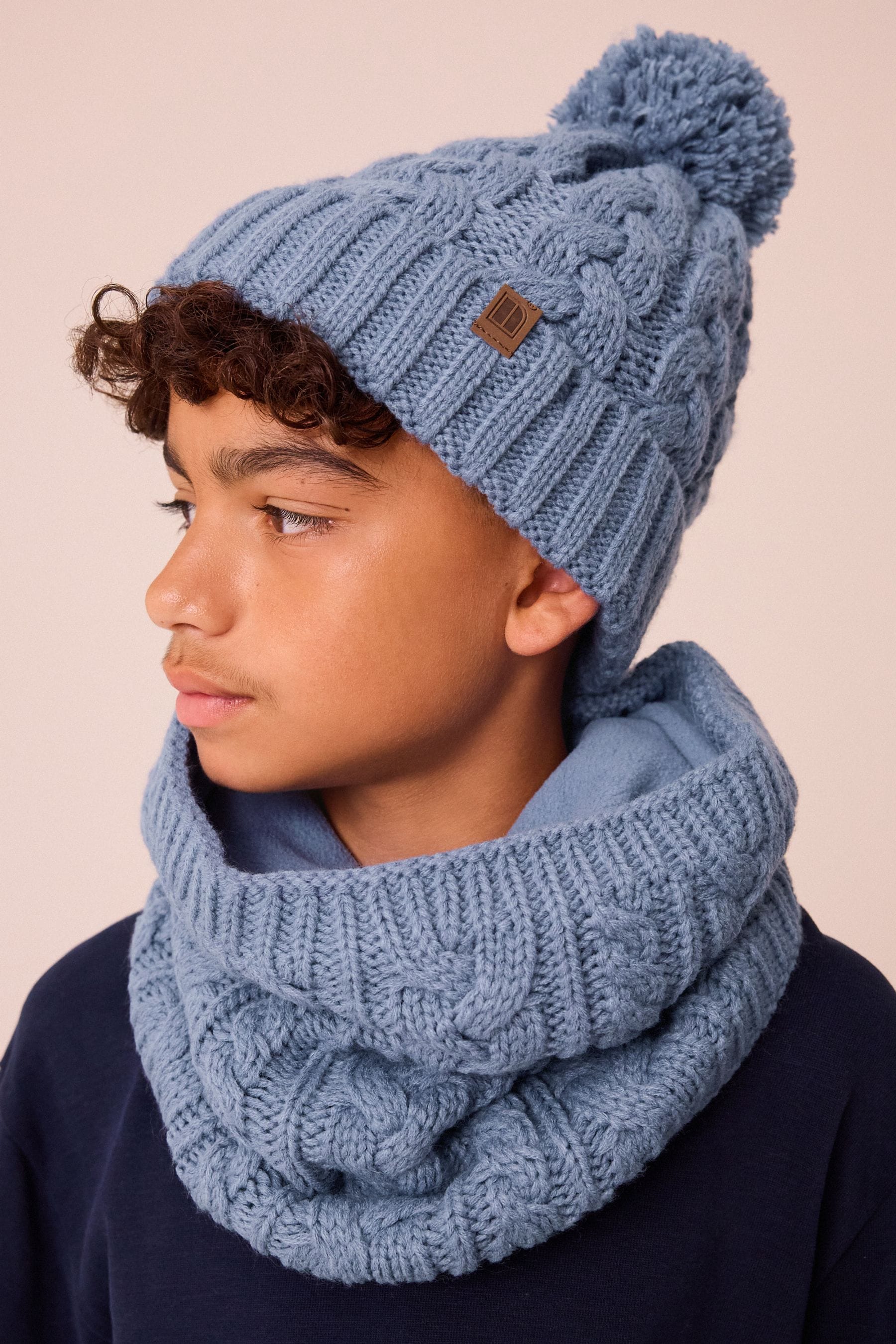 Mineral Blue Cable Knit Pom Hat (1-16yrs)