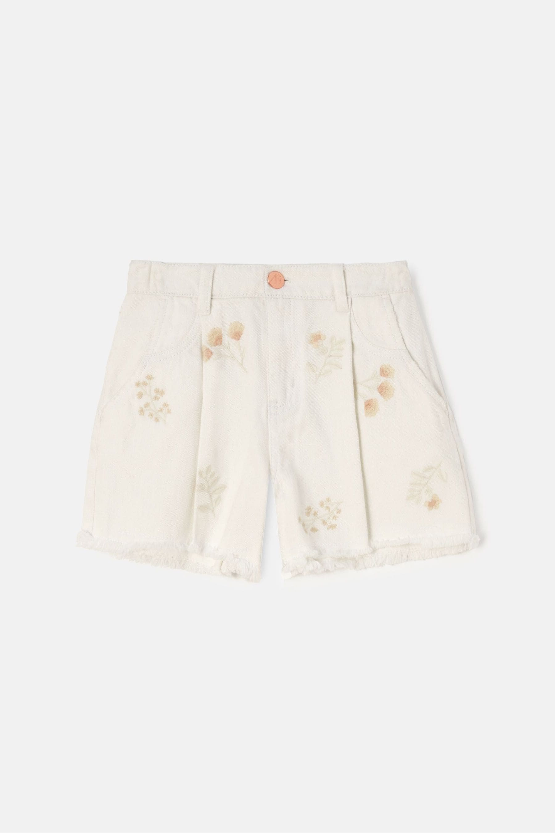 Angel & Rocket Cream Raya Embroidered Denim 100% Cotton Shorts