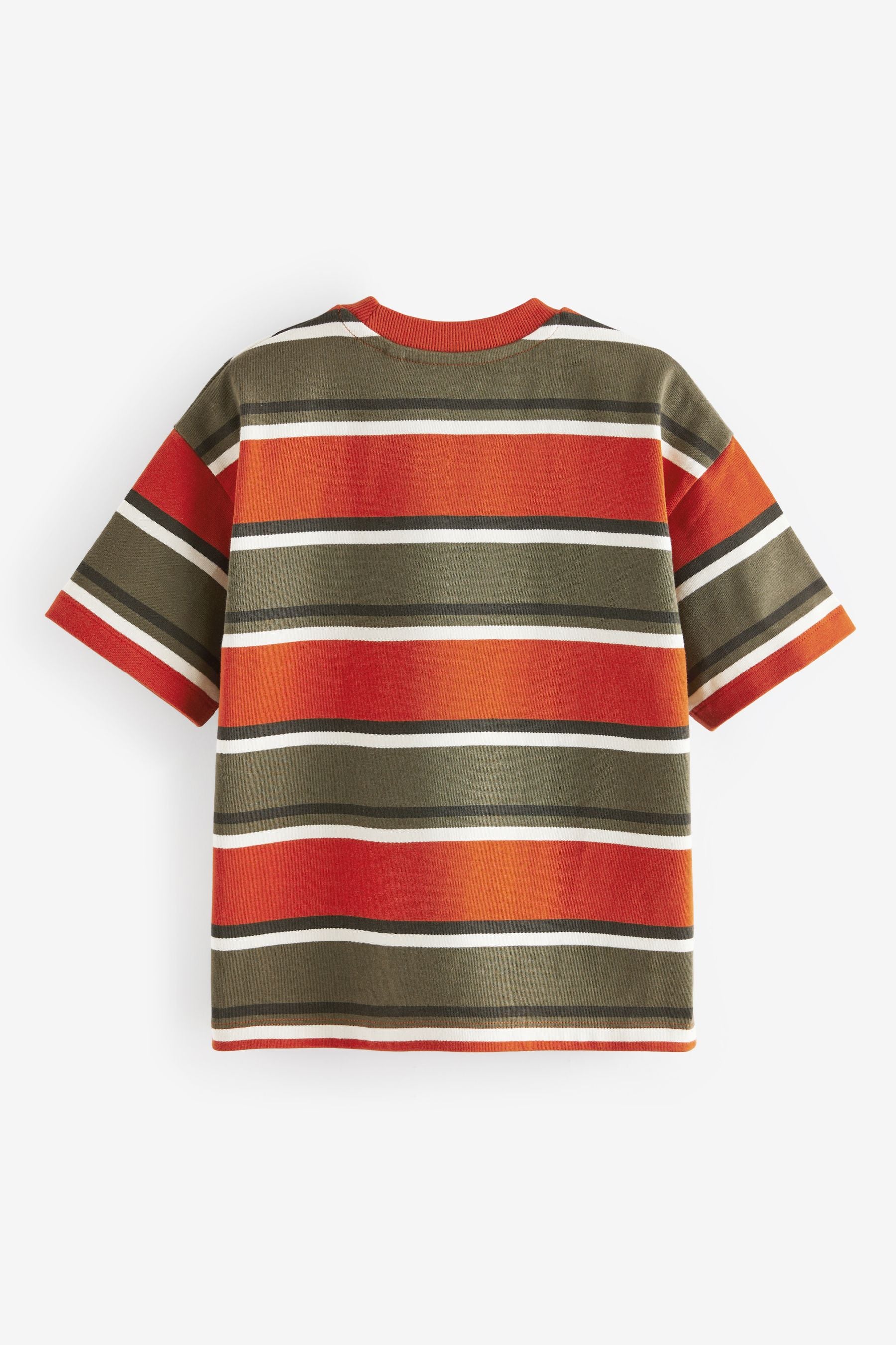 Green/Rust Relaxed Fit Stripe Heavyweight Short Sleeve 100% Cotton T-Shirt (3-16yrs)