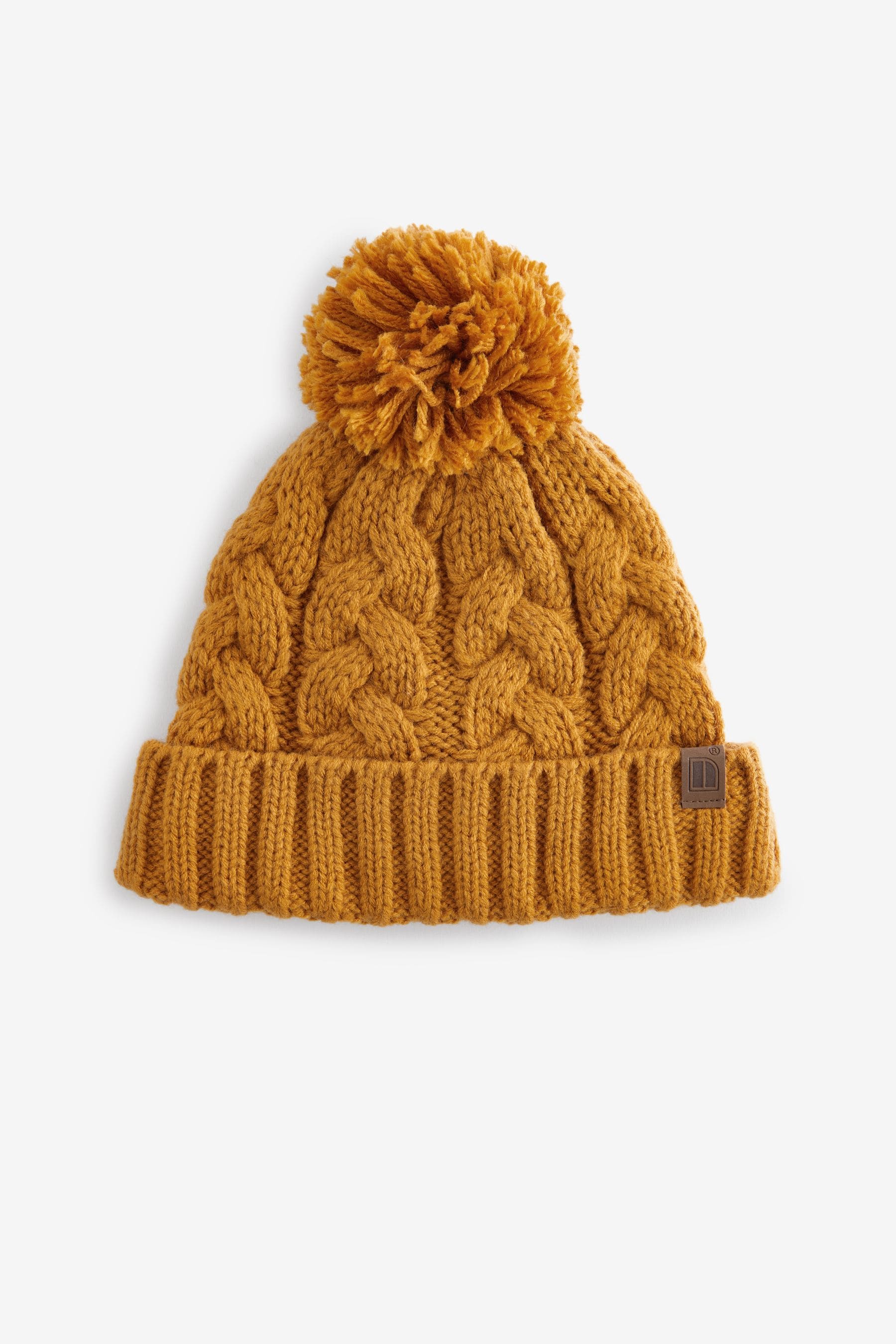 Ochre Yellow Cable Knit Pom Hat (1-16yrs)