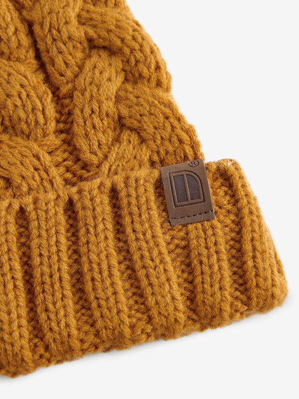 Ochre Yellow Cable Knit Pom Hat (1-16yrs)